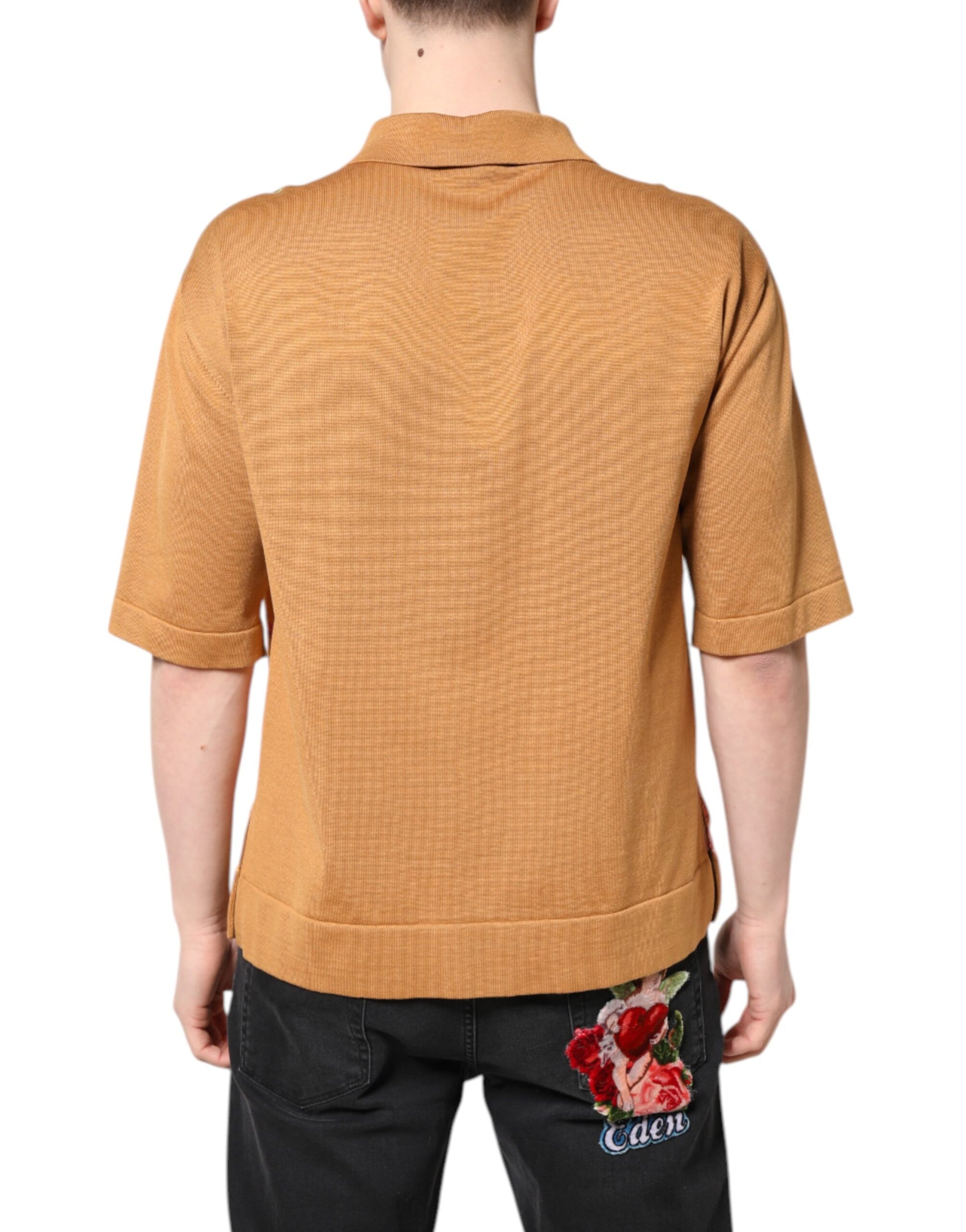 T-shirt à manches courtes et col fleuri marron Dolce &amp; Gabbana