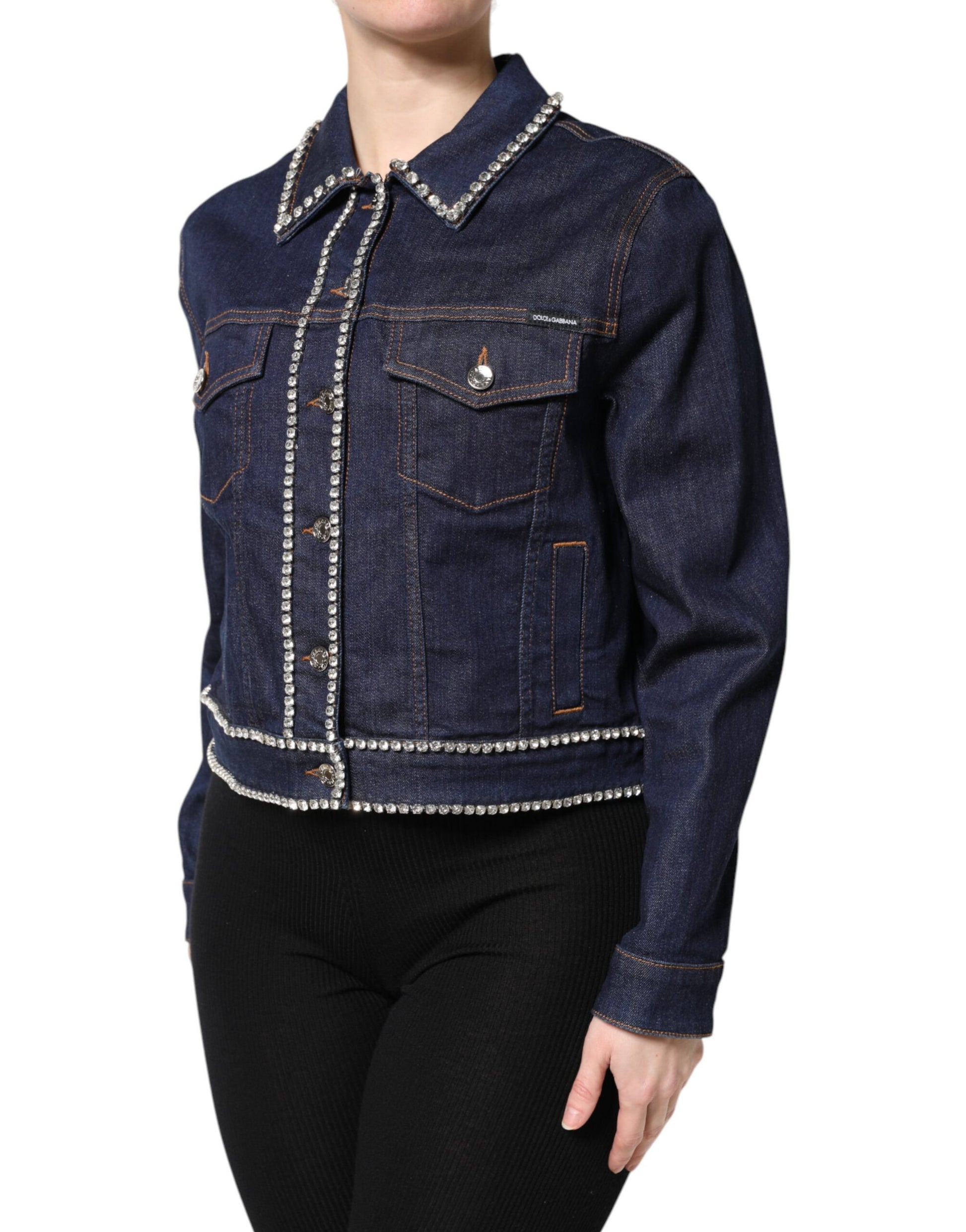 Veste en denim bleu et coton ornée de cristaux Dolce &amp; Gabbana