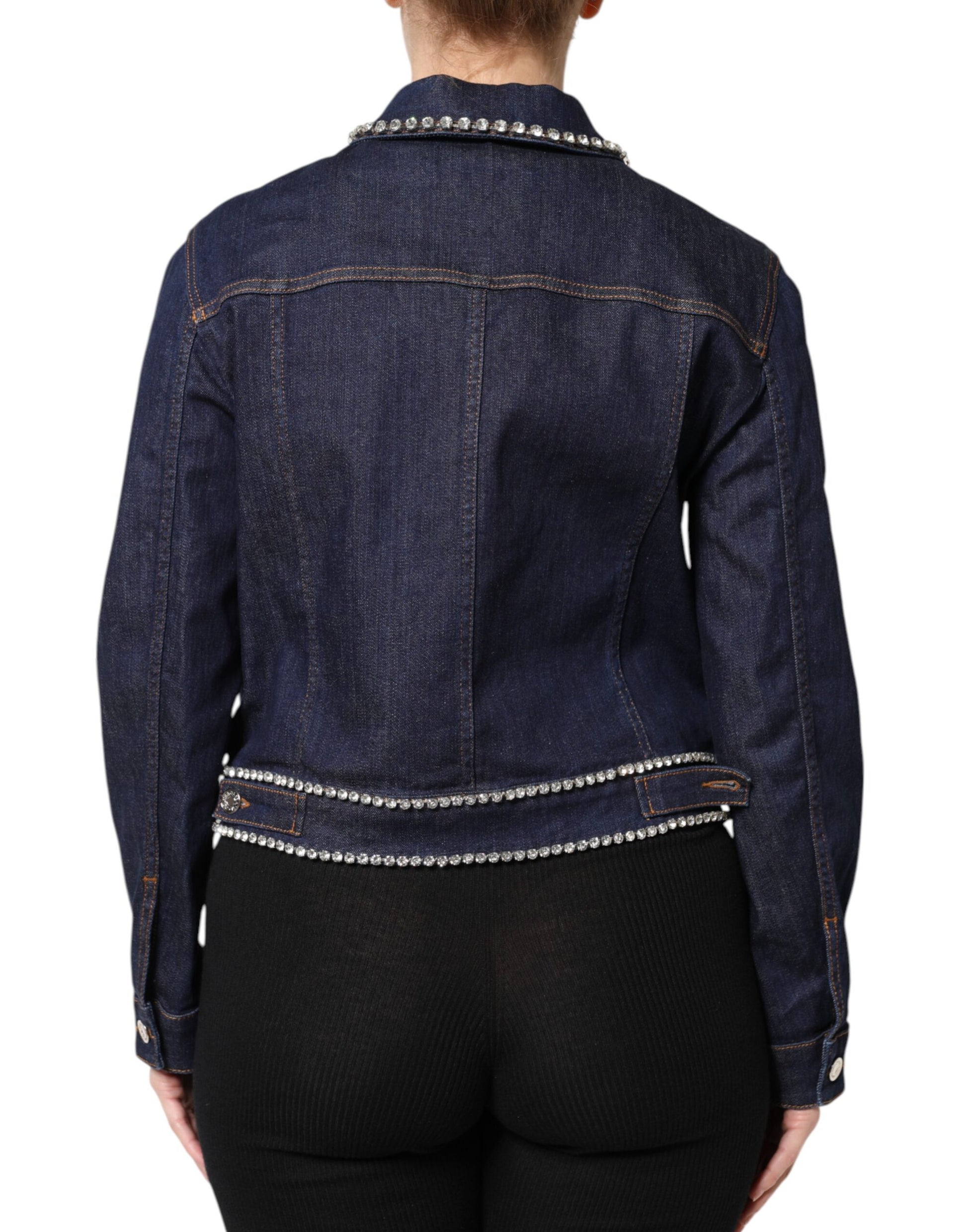 Veste en denim bleu et coton ornée de cristaux Dolce &amp; Gabbana