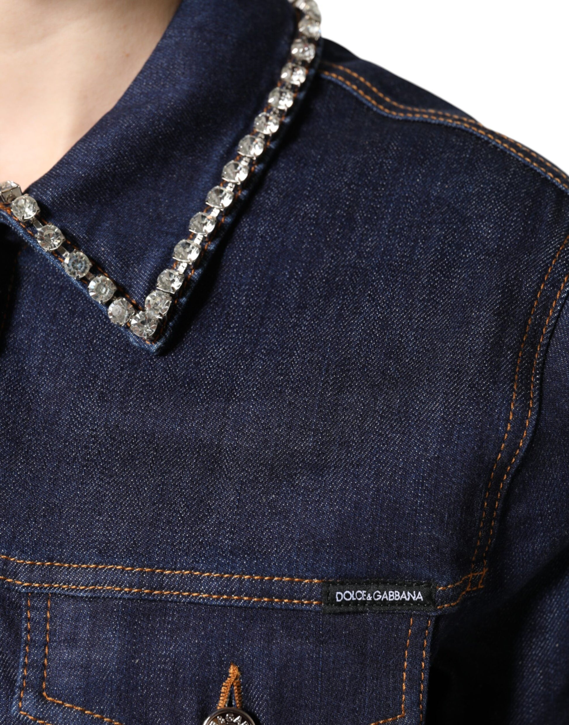 Veste en denim bleu et coton ornée de cristaux Dolce &amp; Gabbana