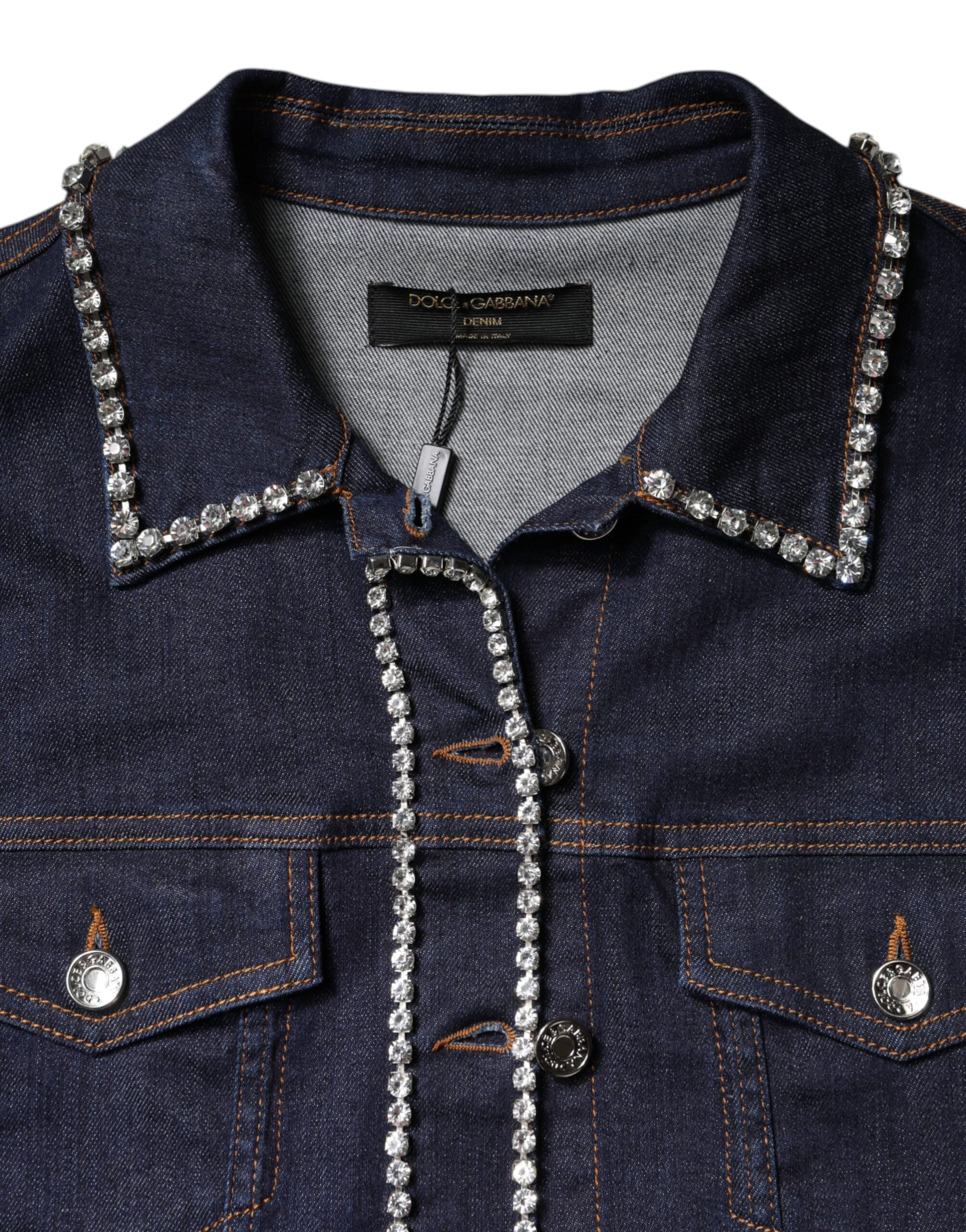 Veste en denim bleu et coton ornée de cristaux Dolce &amp; Gabbana