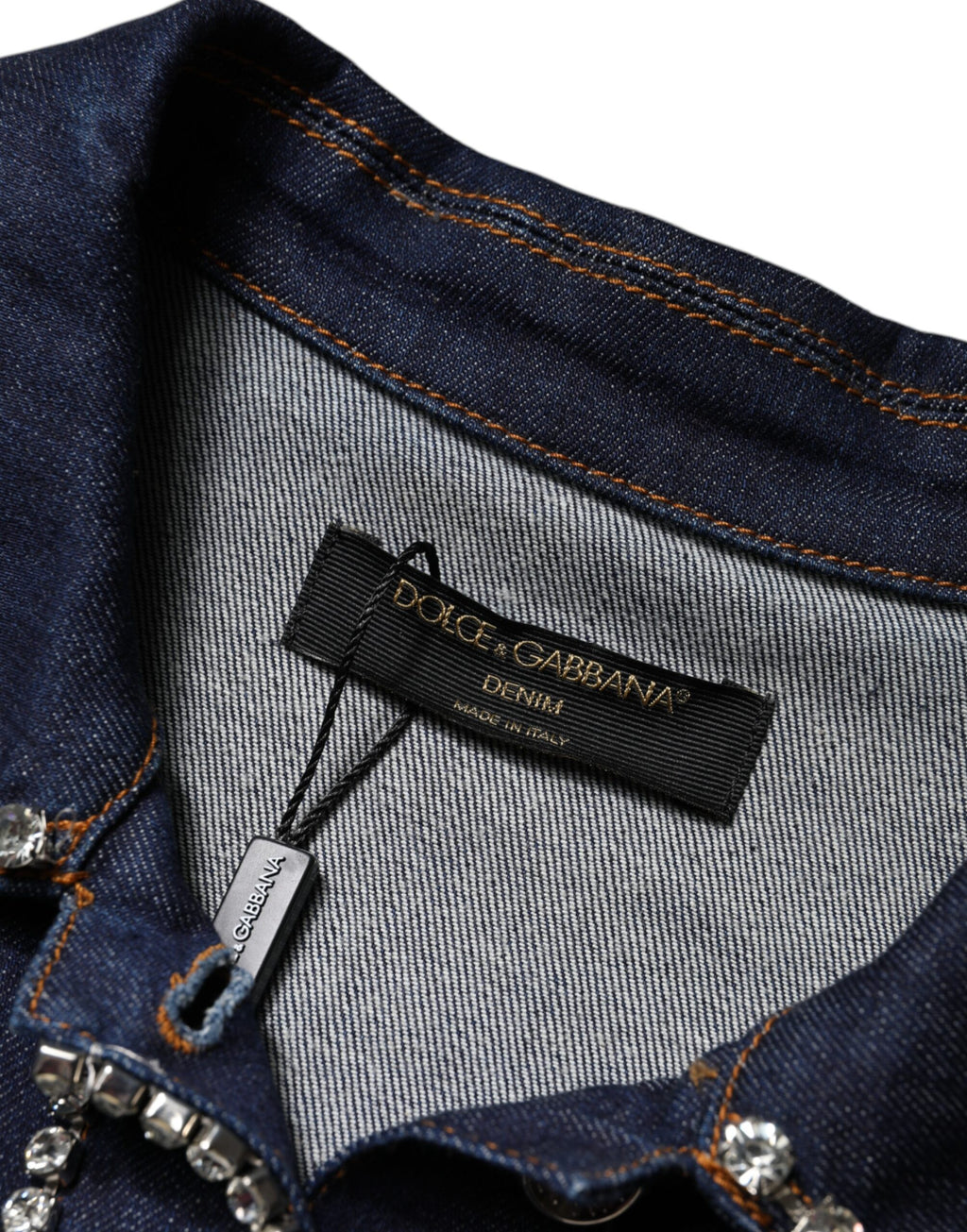 Veste en denim bleu et coton ornée de cristaux Dolce &amp; Gabbana