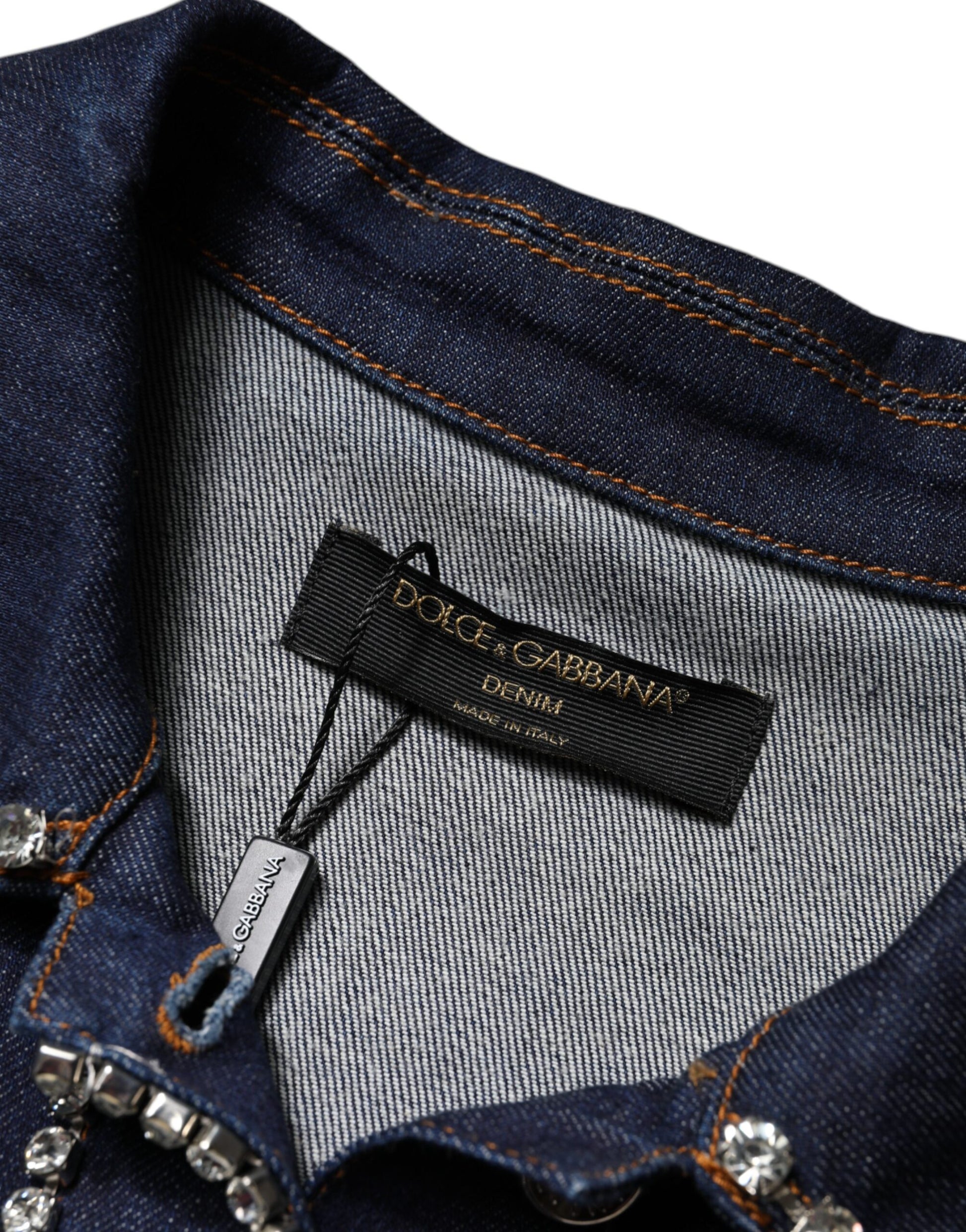 Veste en denim bleu et coton ornée de cristaux Dolce &amp; Gabbana