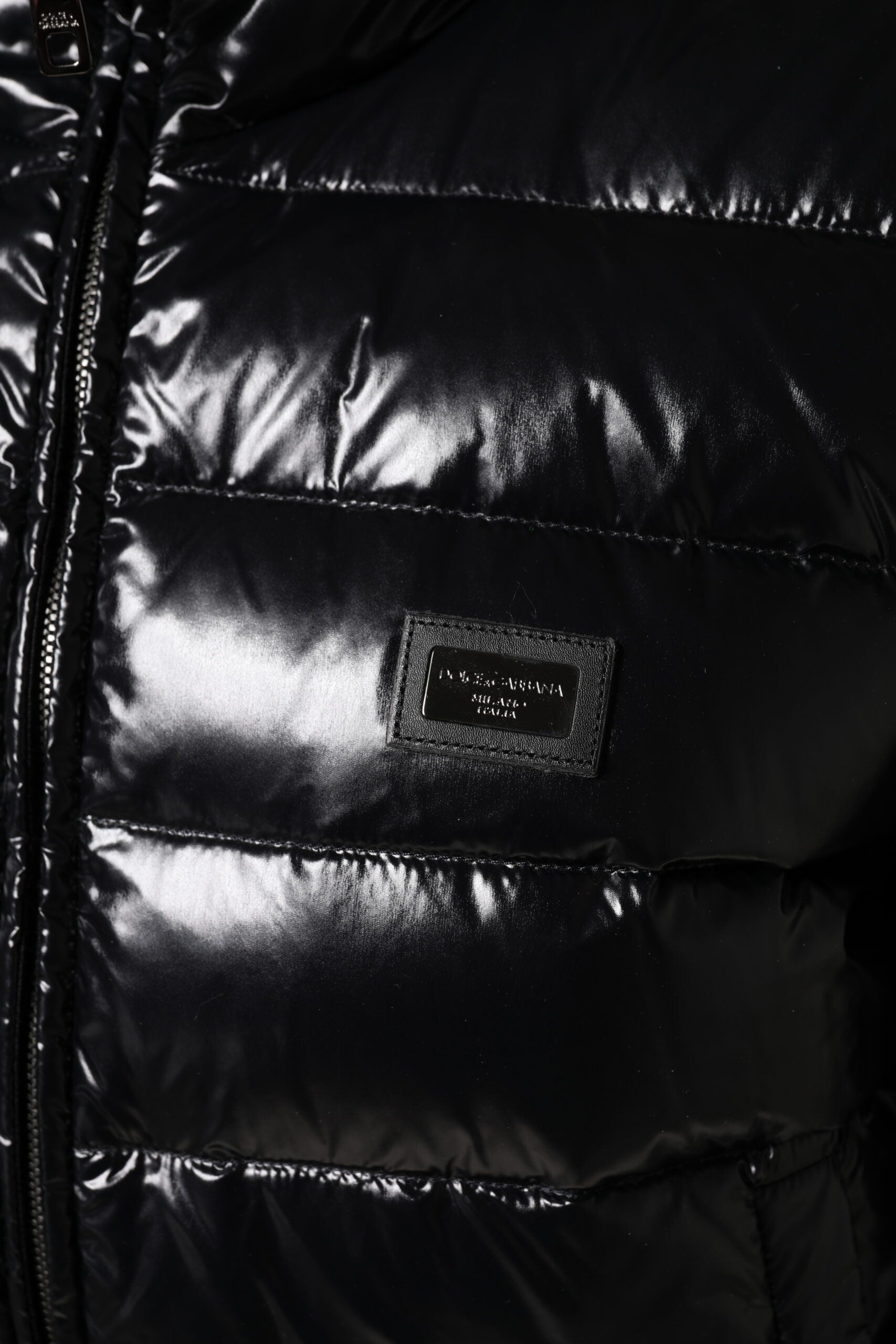 Doudoune zippée intégrale à plaque logo noire Dolce &amp; Gabbana