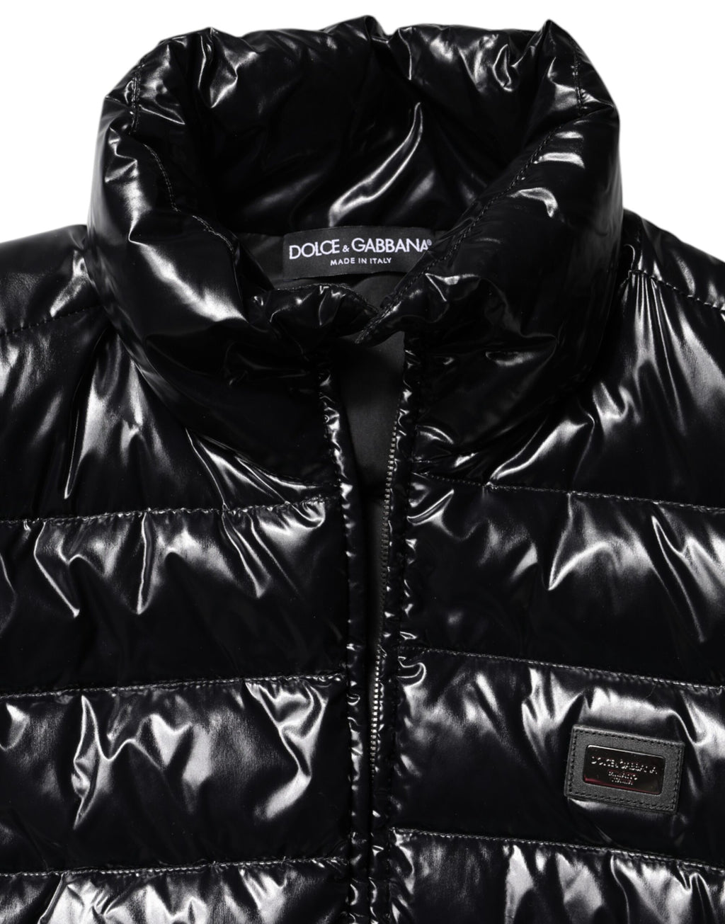 Doudoune zippée intégrale à plaque logo noire Dolce &amp; Gabbana