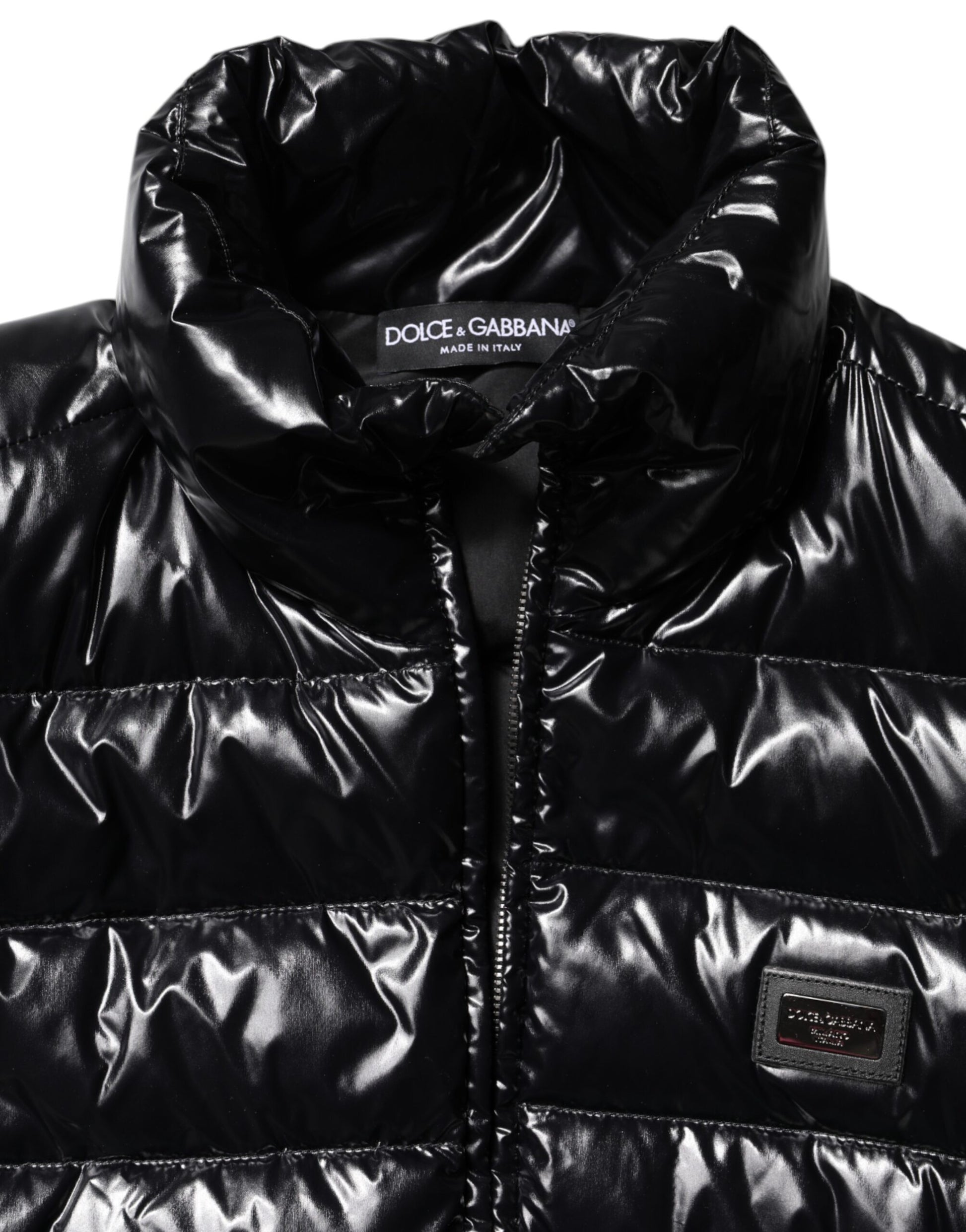 Doudoune zippée intégrale à plaque logo noire Dolce &amp; Gabbana