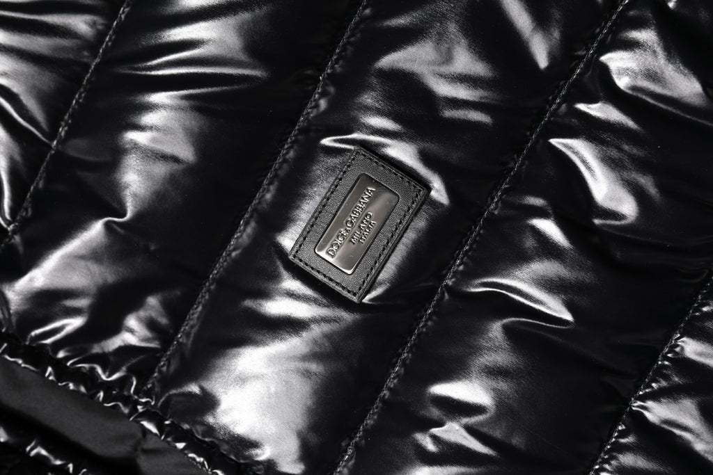 Doudoune zippée intégrale à plaque logo noire Dolce &amp; Gabbana