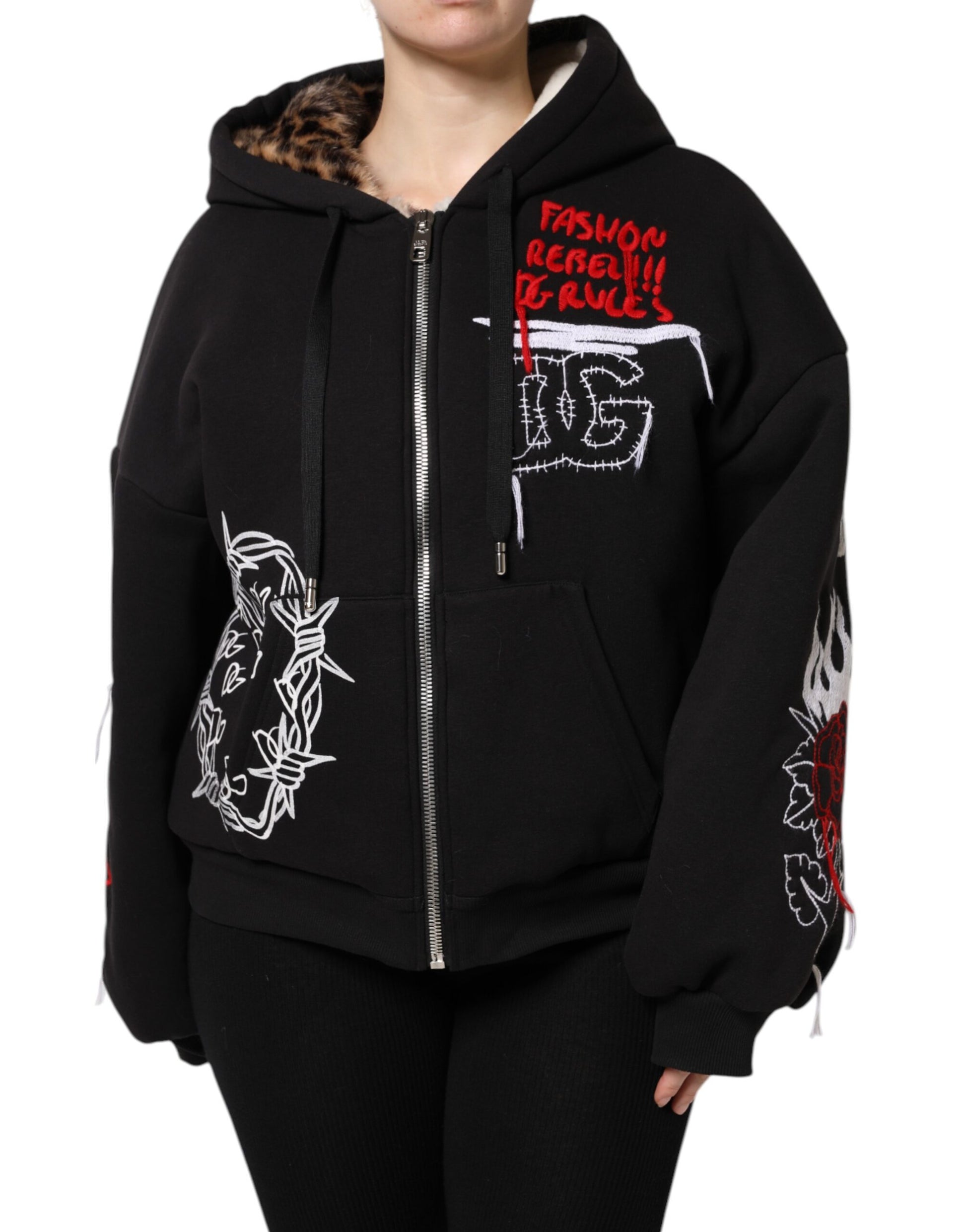 Veste à capuche zippée entièrement brodée noire Dolce &amp; Gabbana