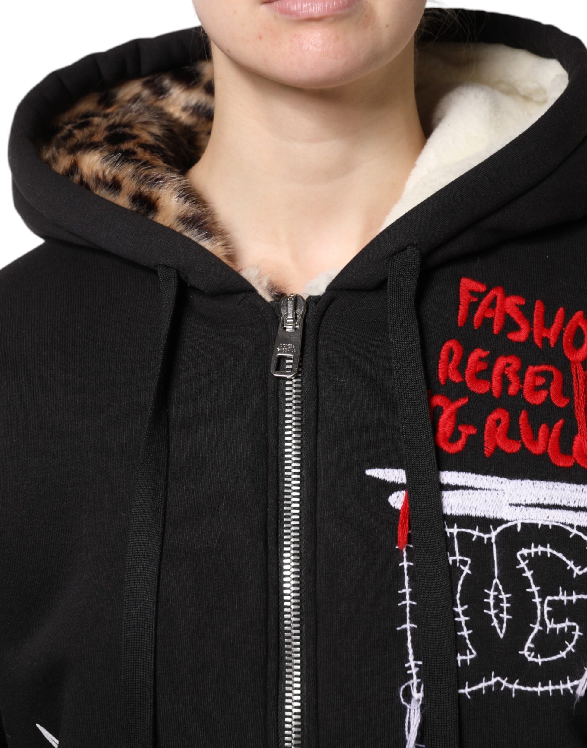 Veste à capuche zippée entièrement brodée noire Dolce &amp; Gabbana