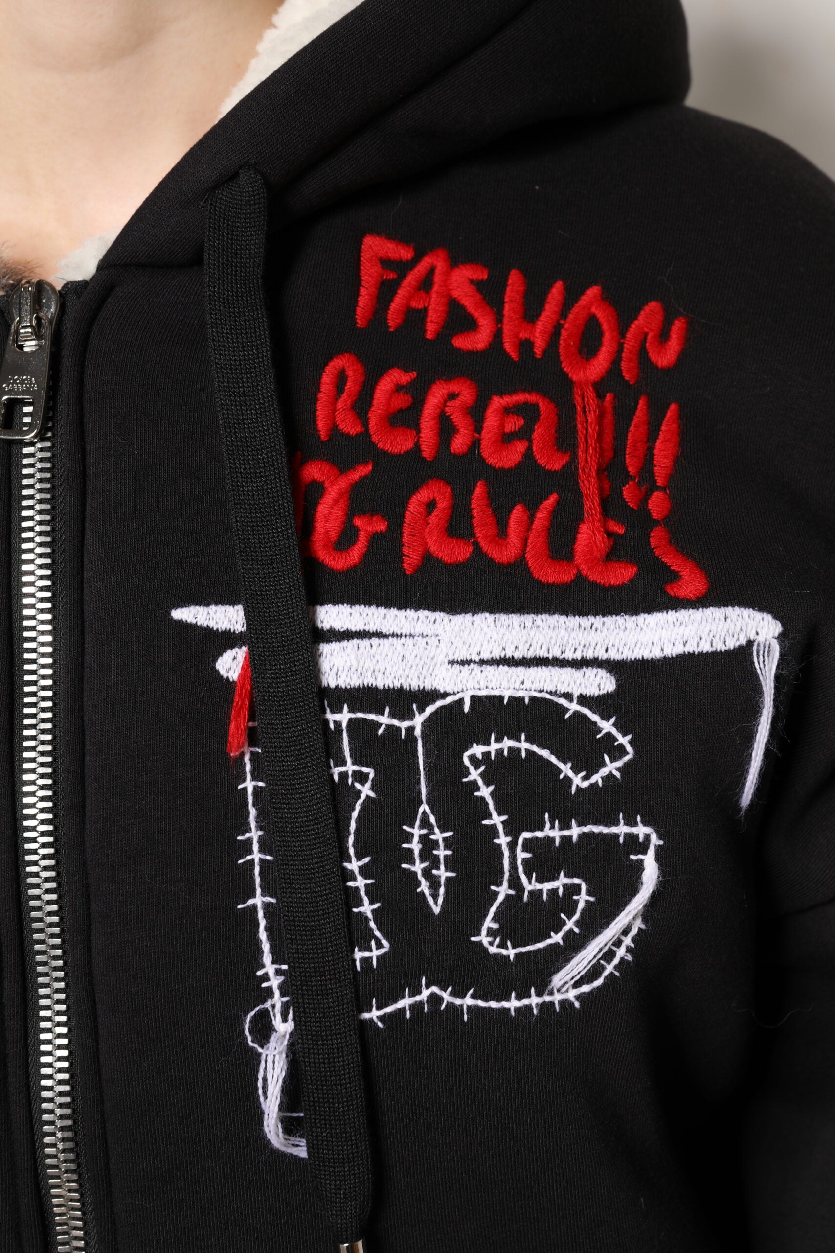 Veste à capuche zippée entièrement brodée noire Dolce &amp; Gabbana