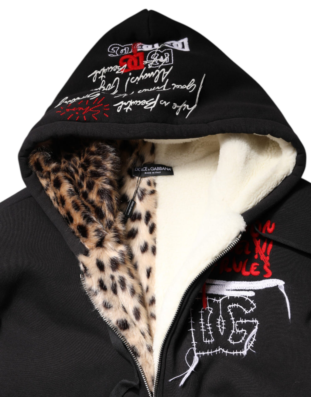 Veste à capuche zippée entièrement brodée noire Dolce &amp; Gabbana