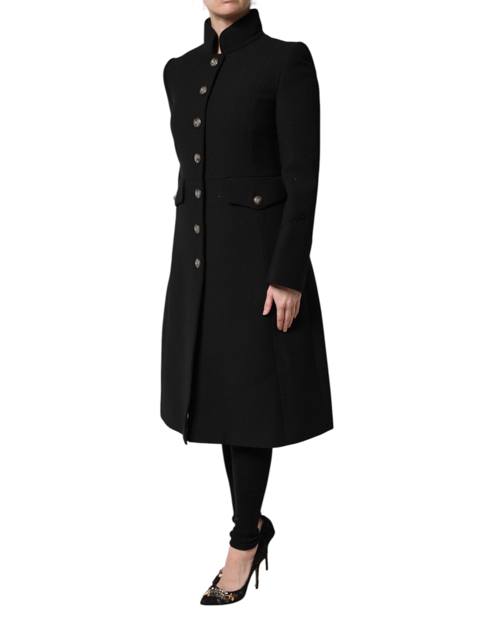 Trench-coat simple boutonnage en laine noire Dolce &amp; Gabbana