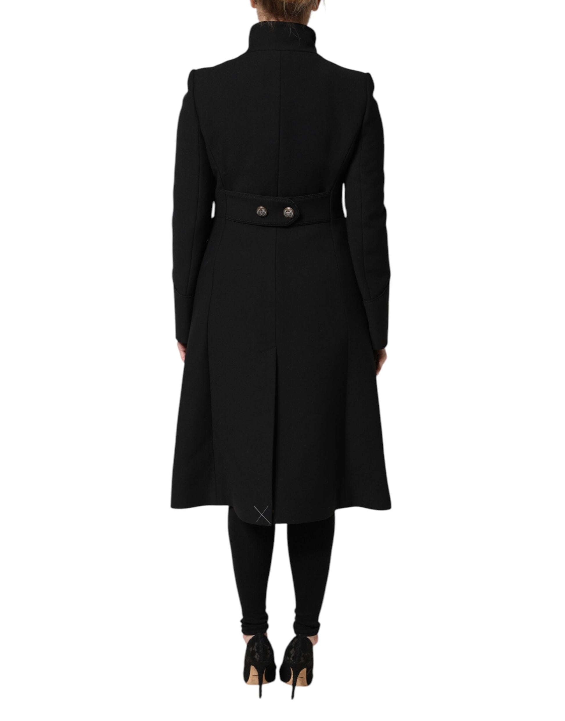 Trench-coat simple boutonnage en laine noire Dolce &amp; Gabbana