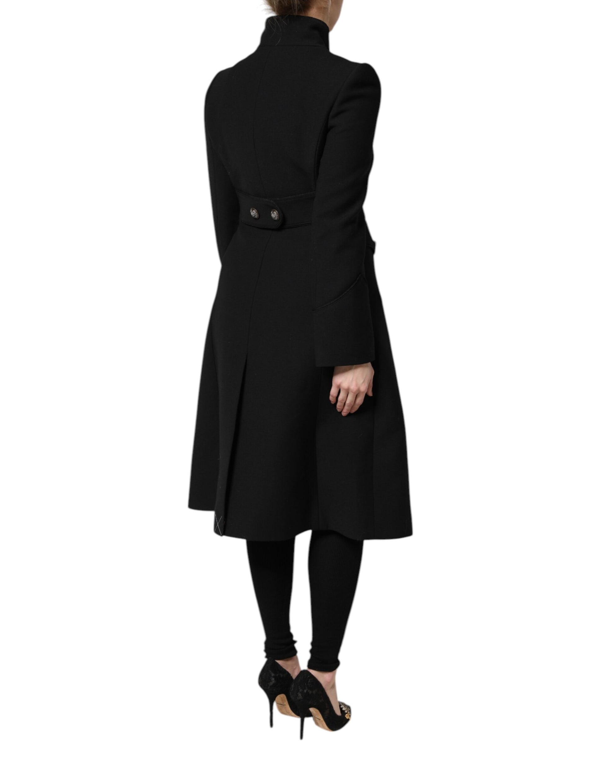 Trench-coat simple boutonnage en laine noire Dolce &amp; Gabbana