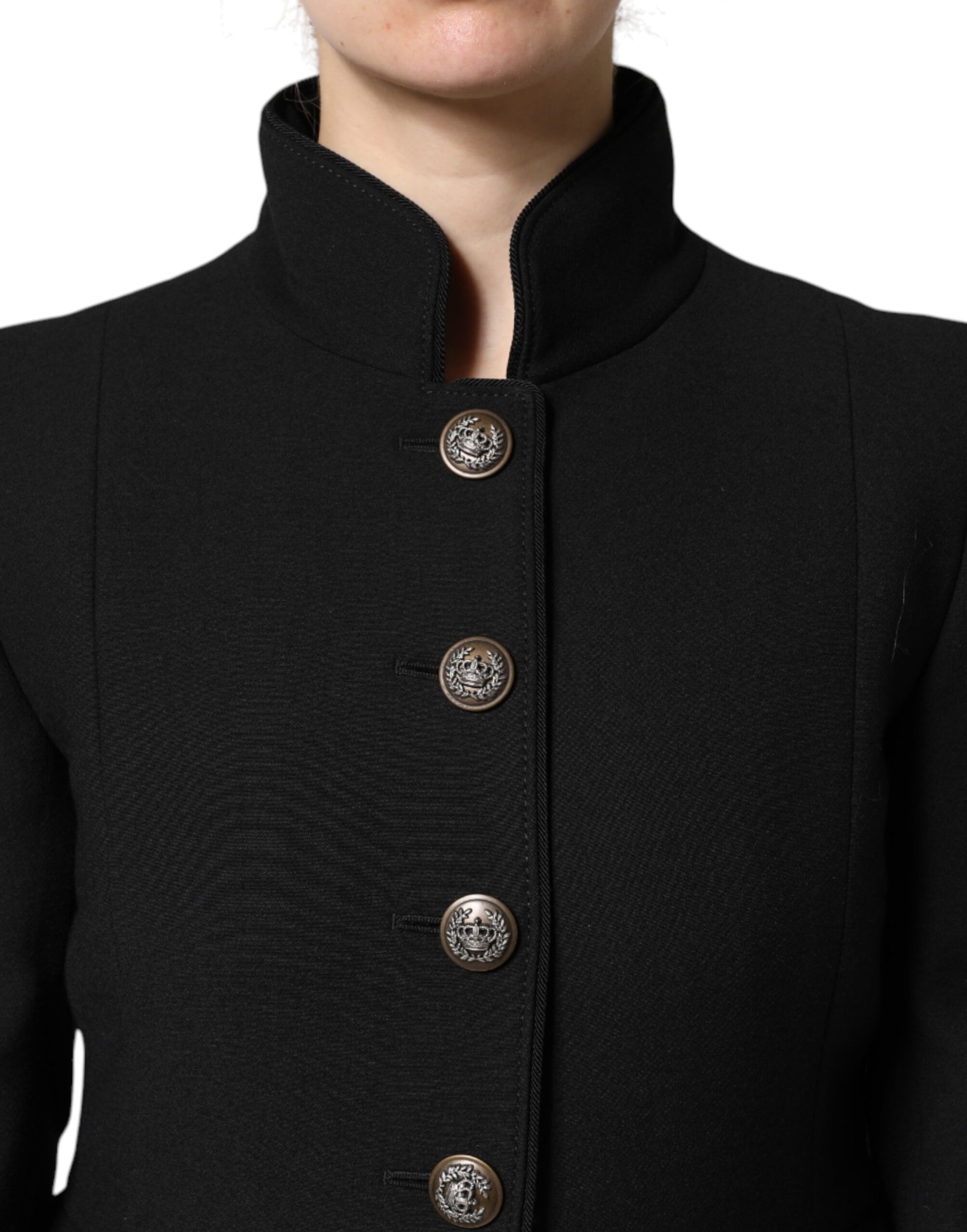 Trench-coat simple boutonnage en laine noire Dolce &amp; Gabbana