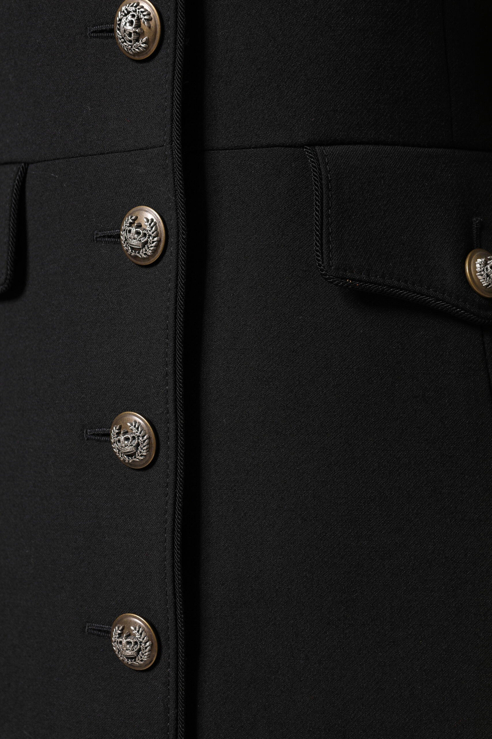 Trench-coat simple boutonnage en laine noire Dolce &amp; Gabbana
