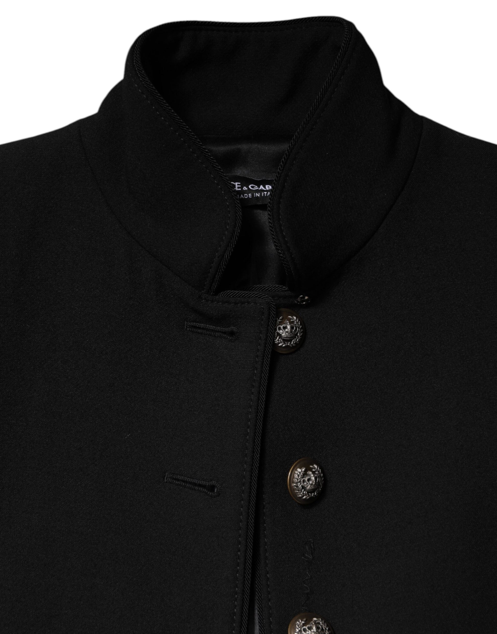 Trench-coat simple boutonnage en laine noire Dolce &amp; Gabbana