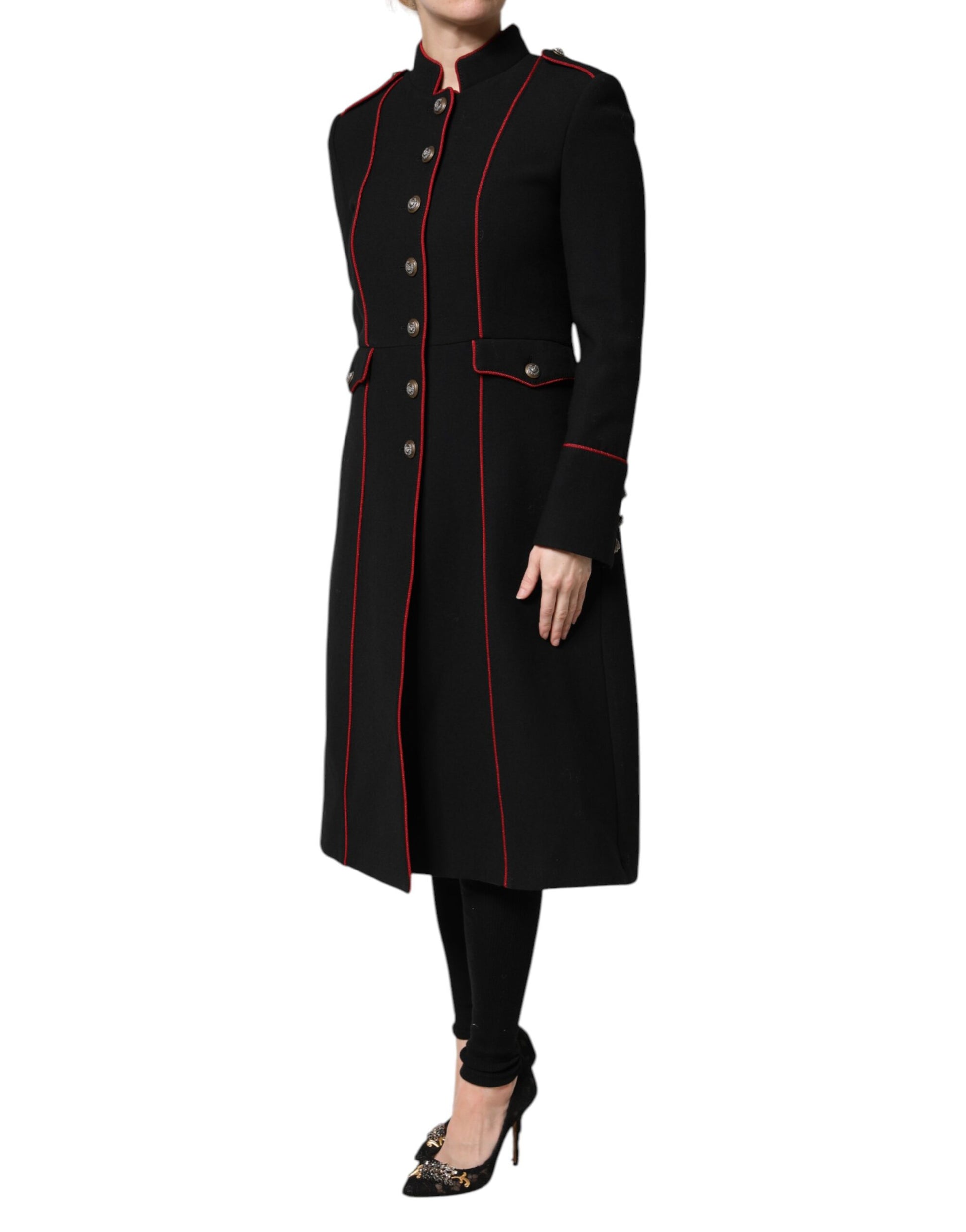Trench-coat simple boutonnage en laine noire Dolce &amp; Gabbana
