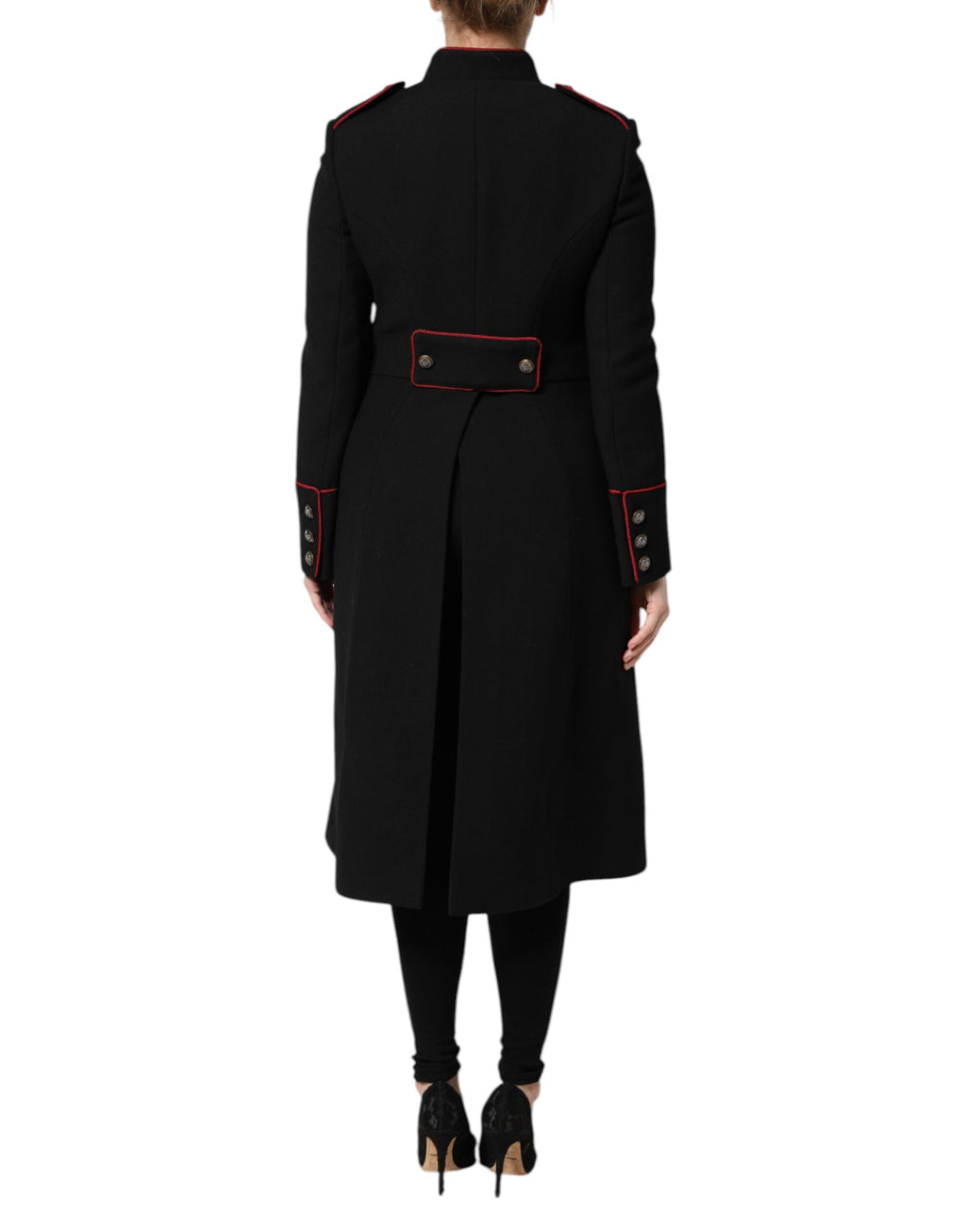 Trench-coat simple boutonnage en laine noire Dolce &amp; Gabbana
