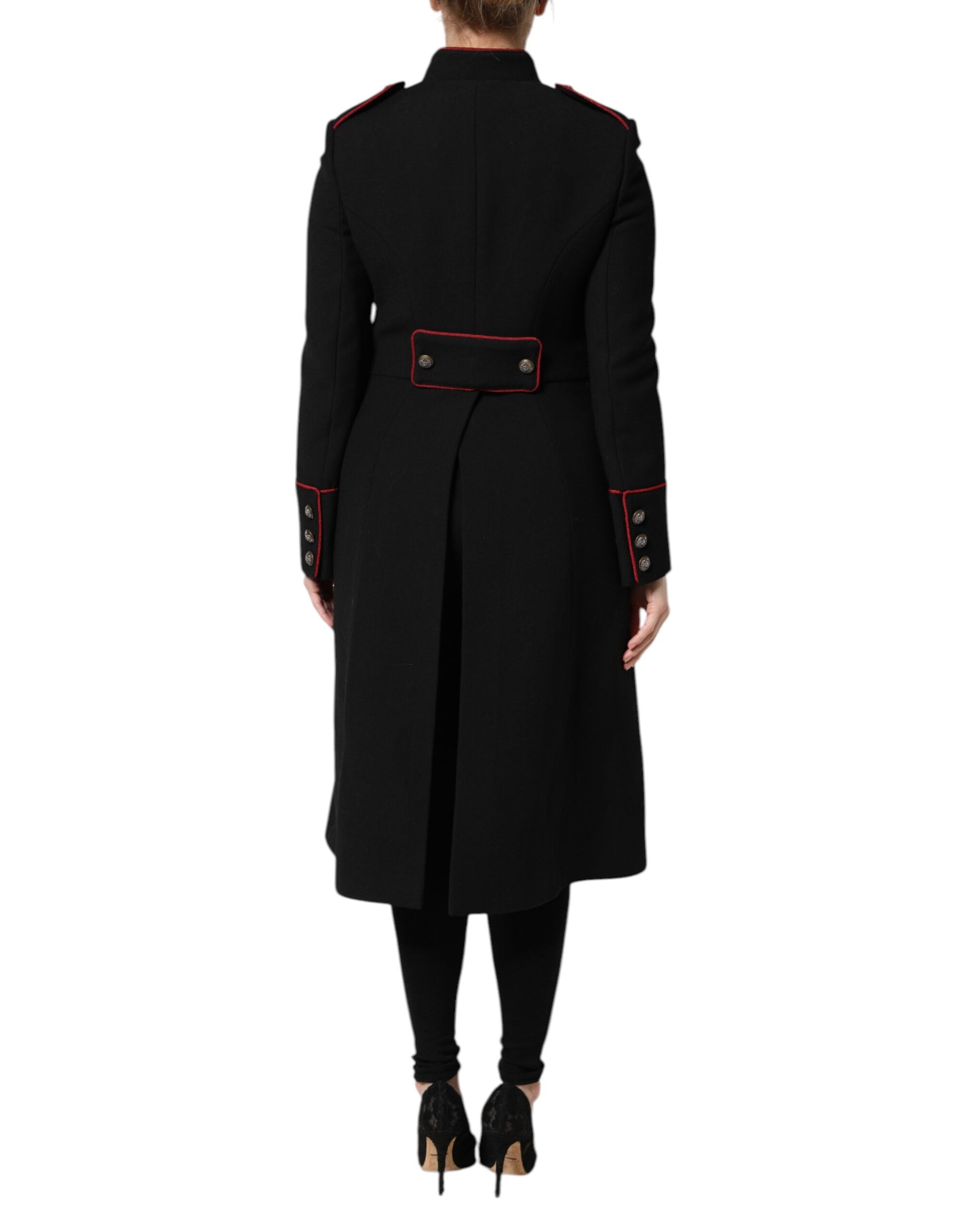 Trench-coat simple boutonnage en laine noire Dolce &amp; Gabbana