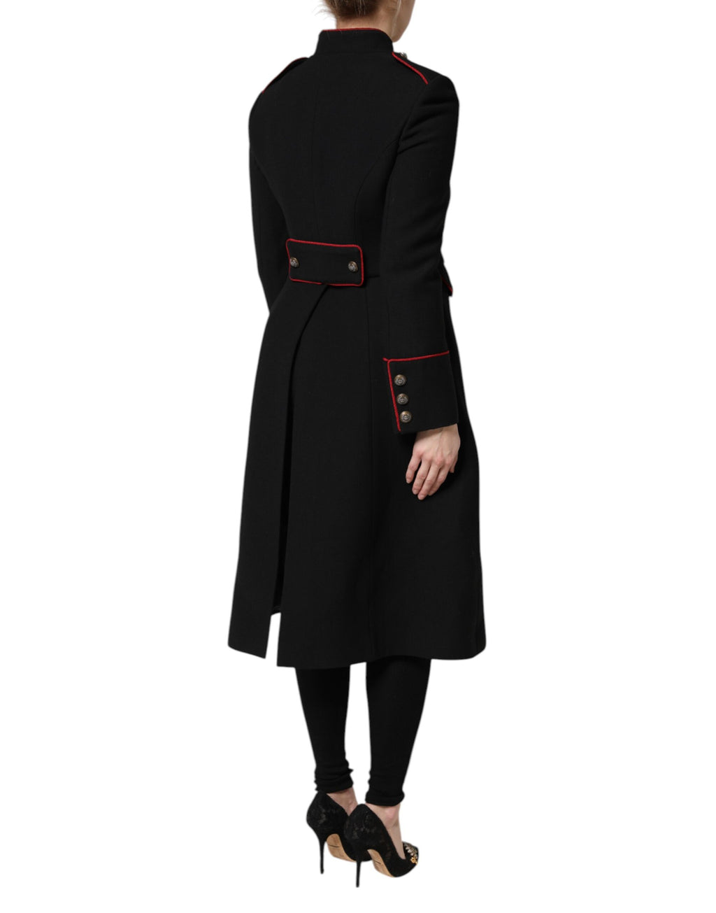 Trench-coat simple boutonnage en laine noire Dolce &amp; Gabbana