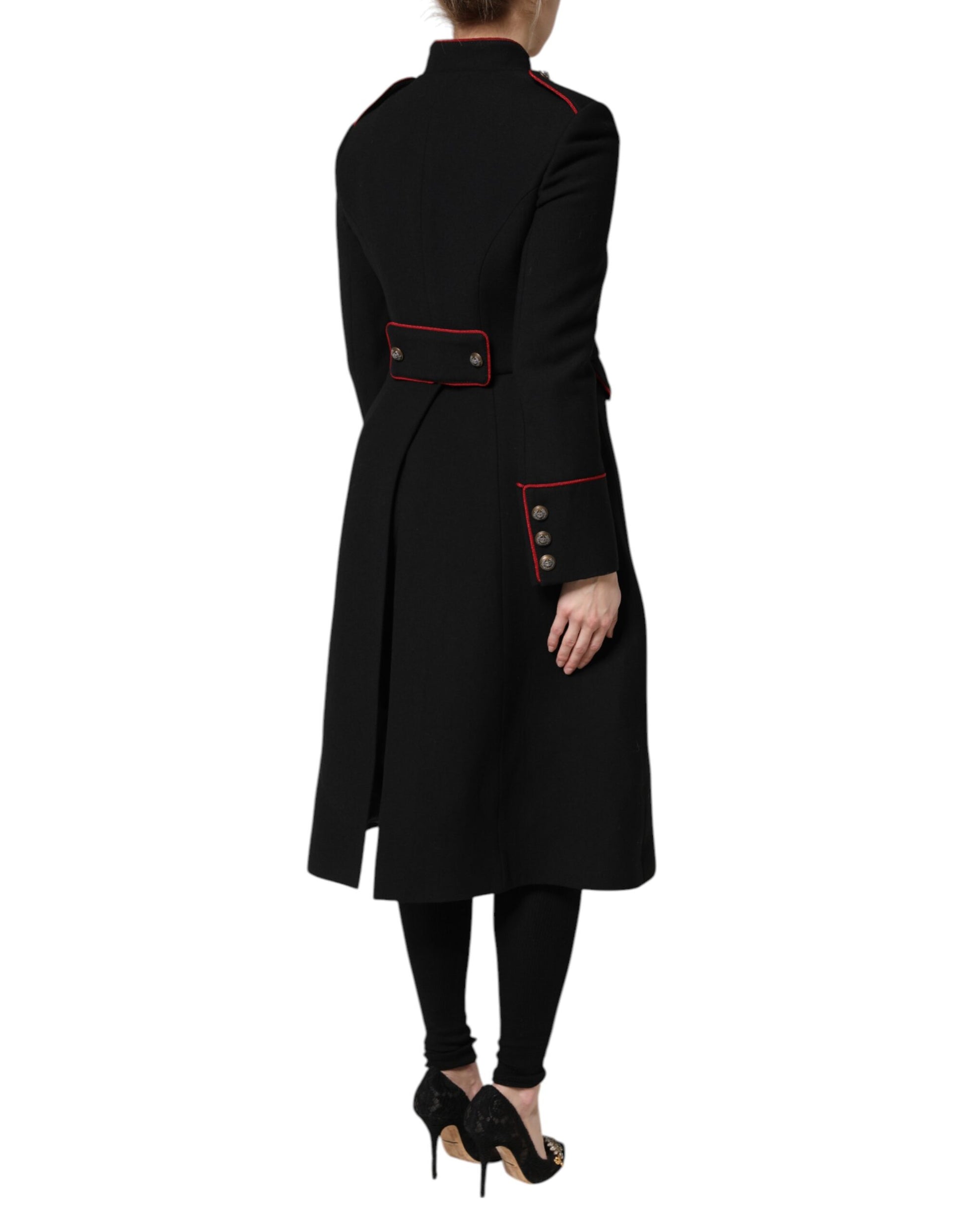 Trench-coat simple boutonnage en laine noire Dolce &amp; Gabbana