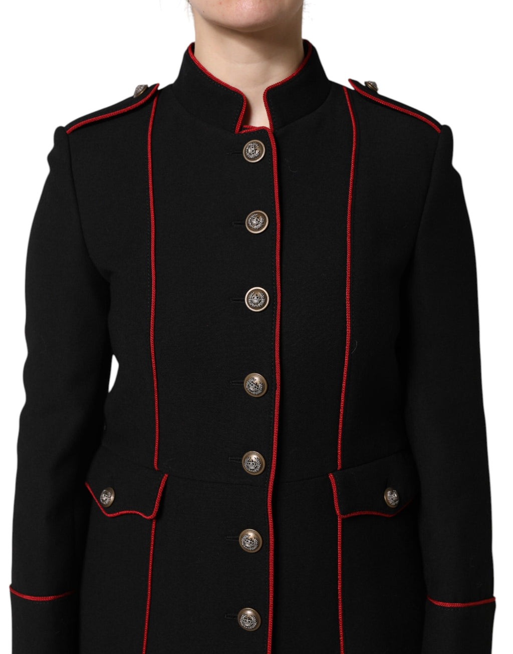 Trench-coat simple boutonnage en laine noire Dolce &amp; Gabbana