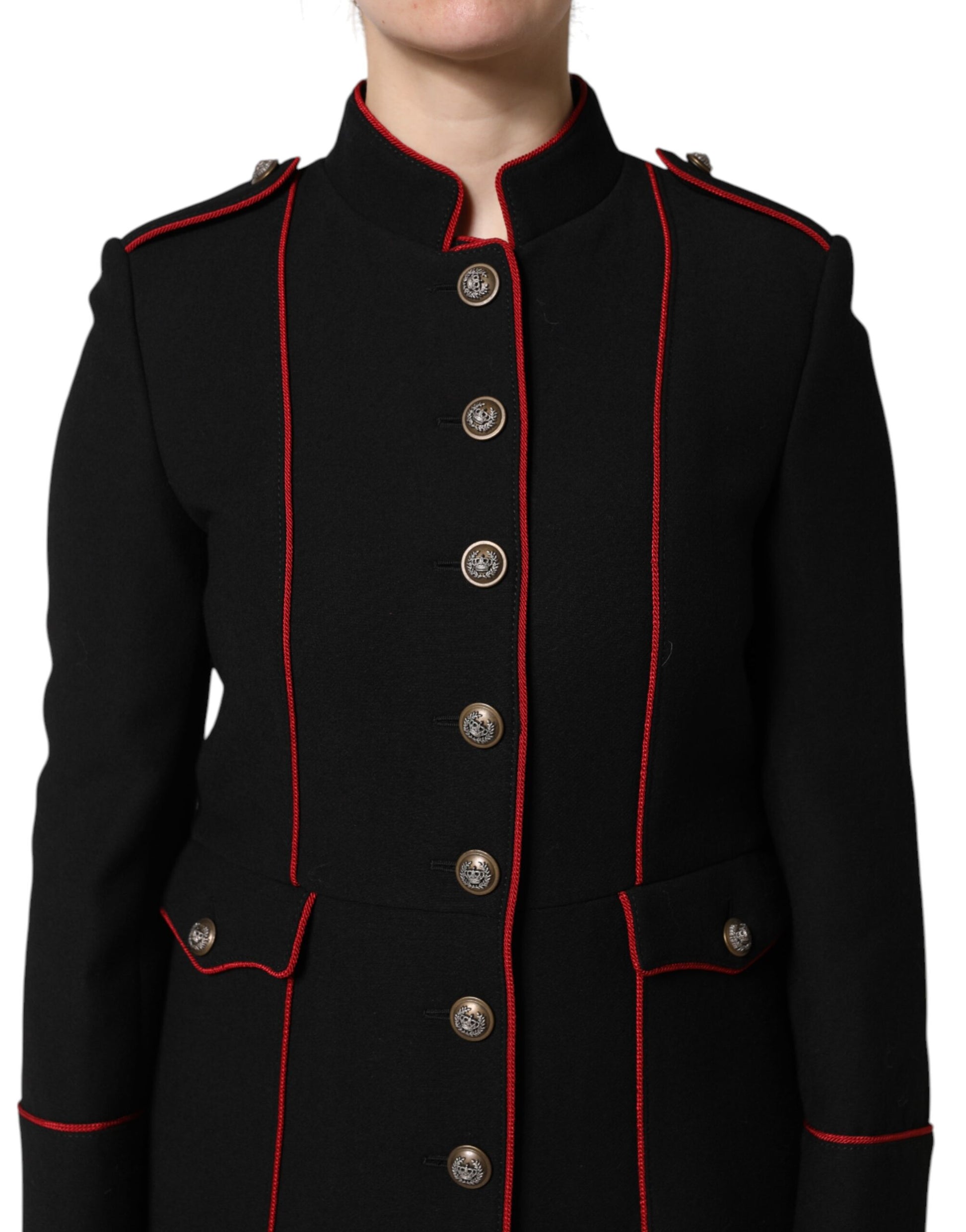 Trench-coat simple boutonnage en laine noire Dolce &amp; Gabbana