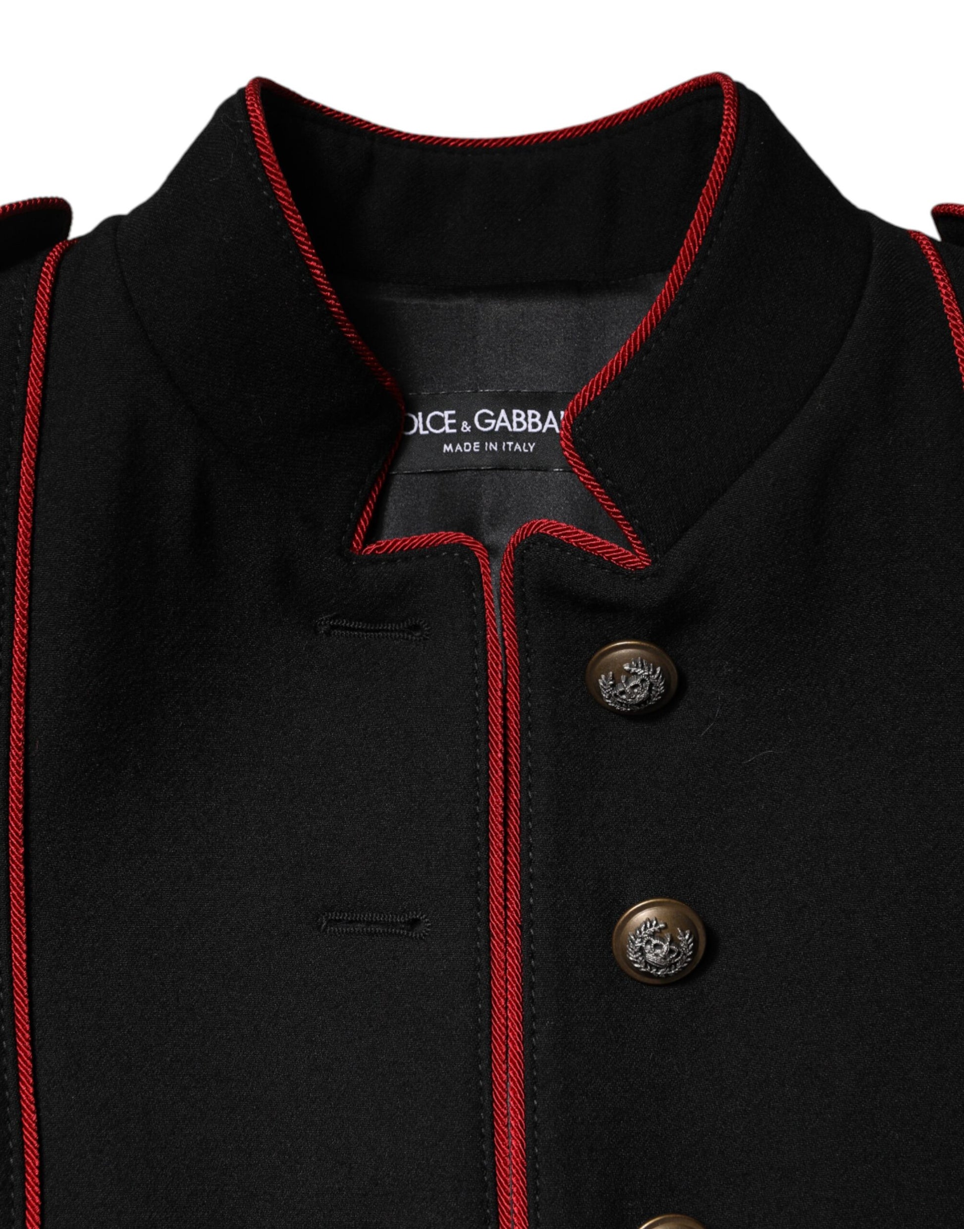 Trench-coat simple boutonnage en laine noire Dolce &amp; Gabbana