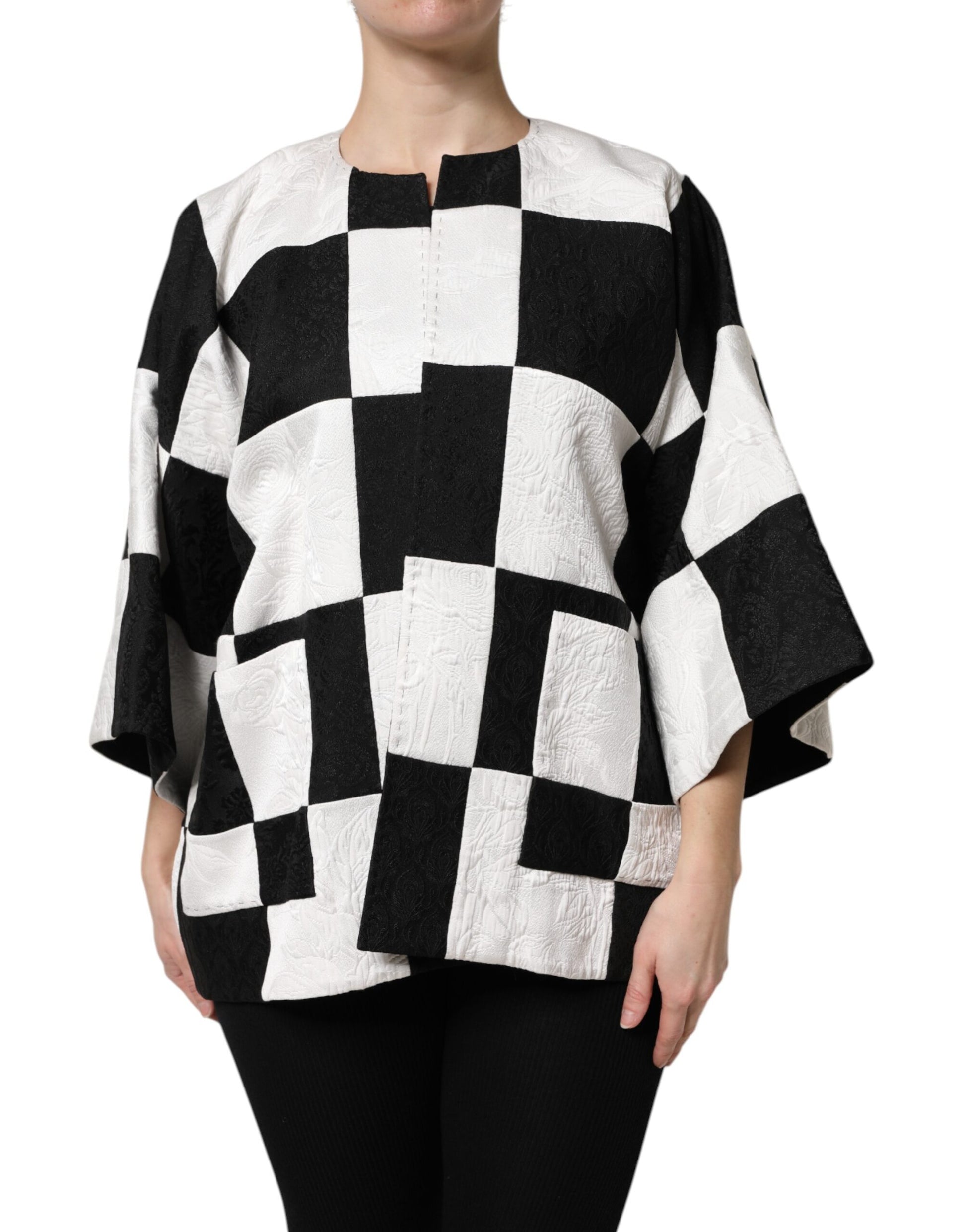 Veste blazer en jacquard patchwork blanc et noir Dolce &amp; Gabbana