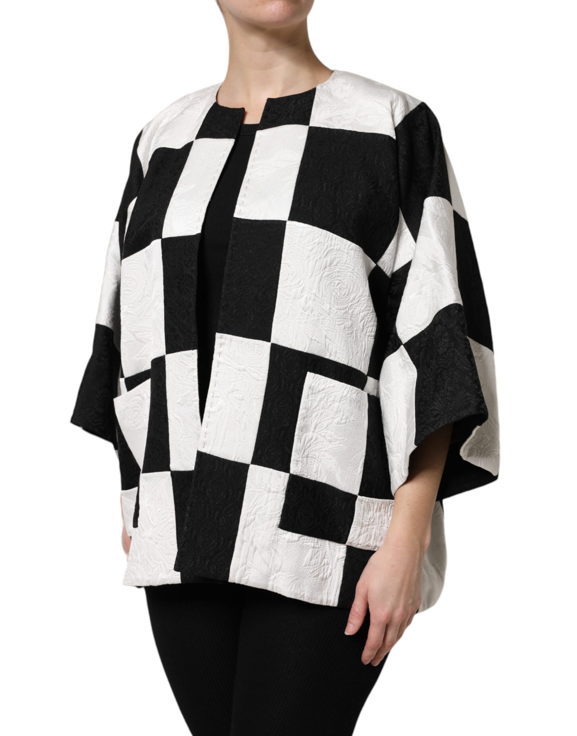 Veste blazer en jacquard patchwork blanc et noir Dolce &amp; Gabbana