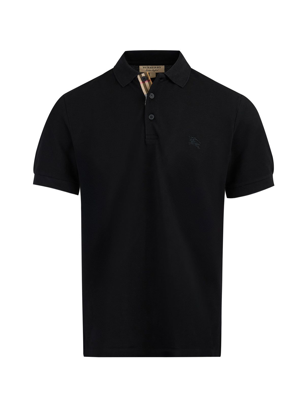 Polo à col en coton noir Burberry