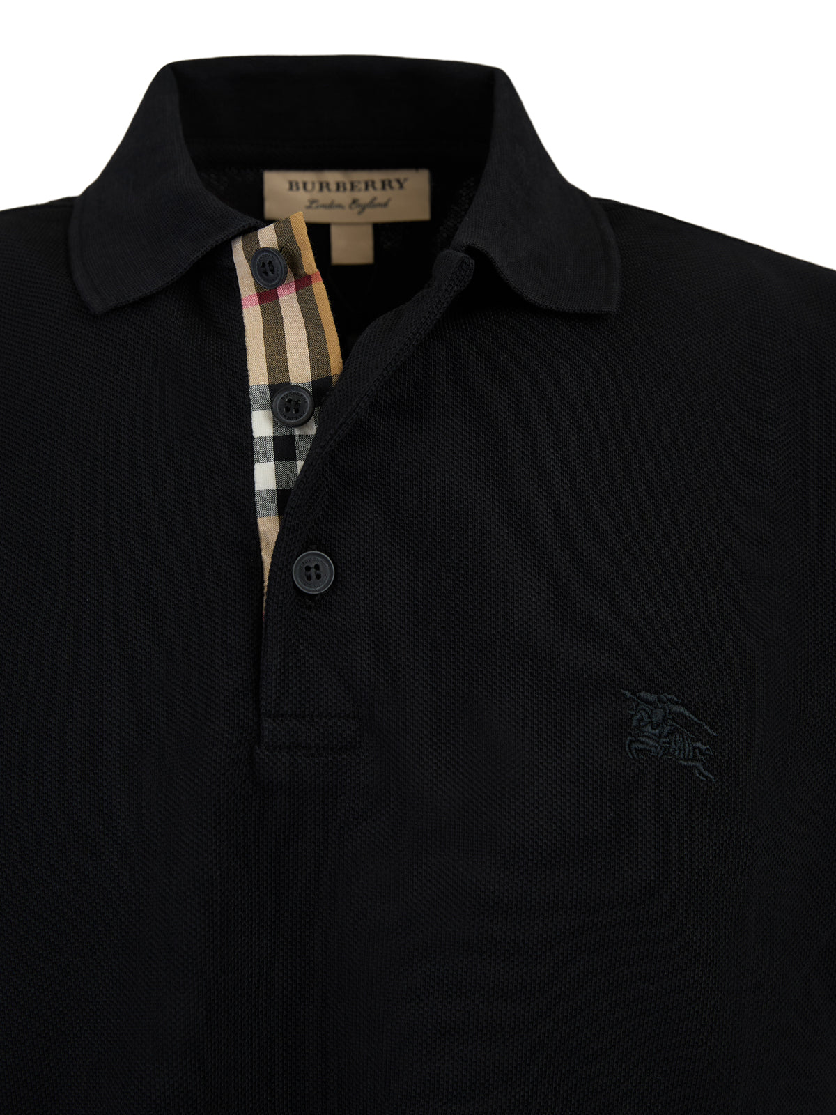 Polo à col en coton noir Burberry