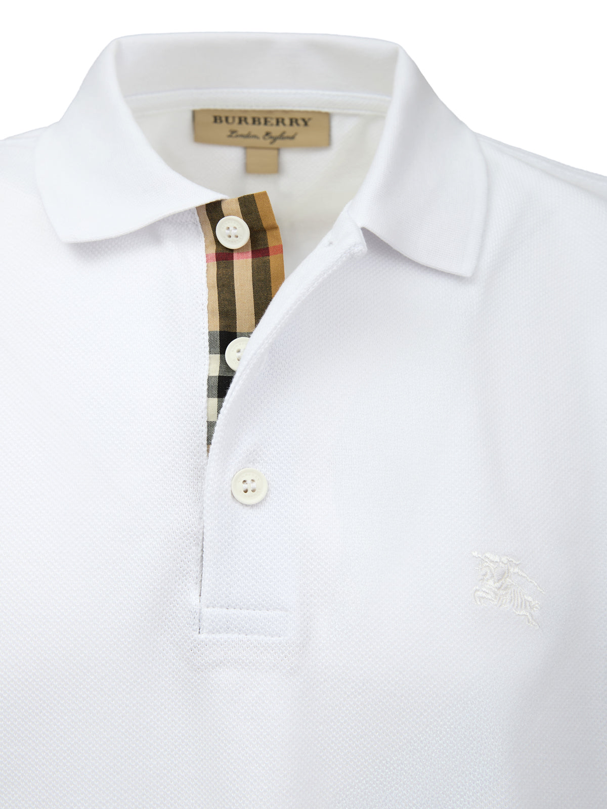 Polo à col en coton blanc Burberry