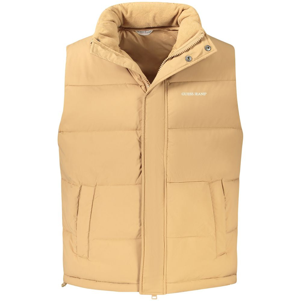 Guess Jeans Brown Polyester Men's Sleeveless Jacket