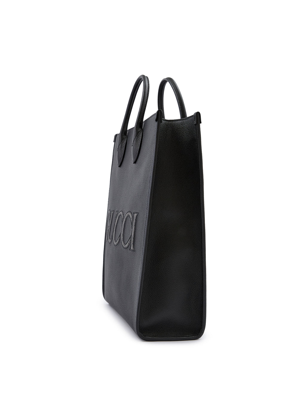 Sac fourre-tout moyen en cuir noir avec logo Gucci