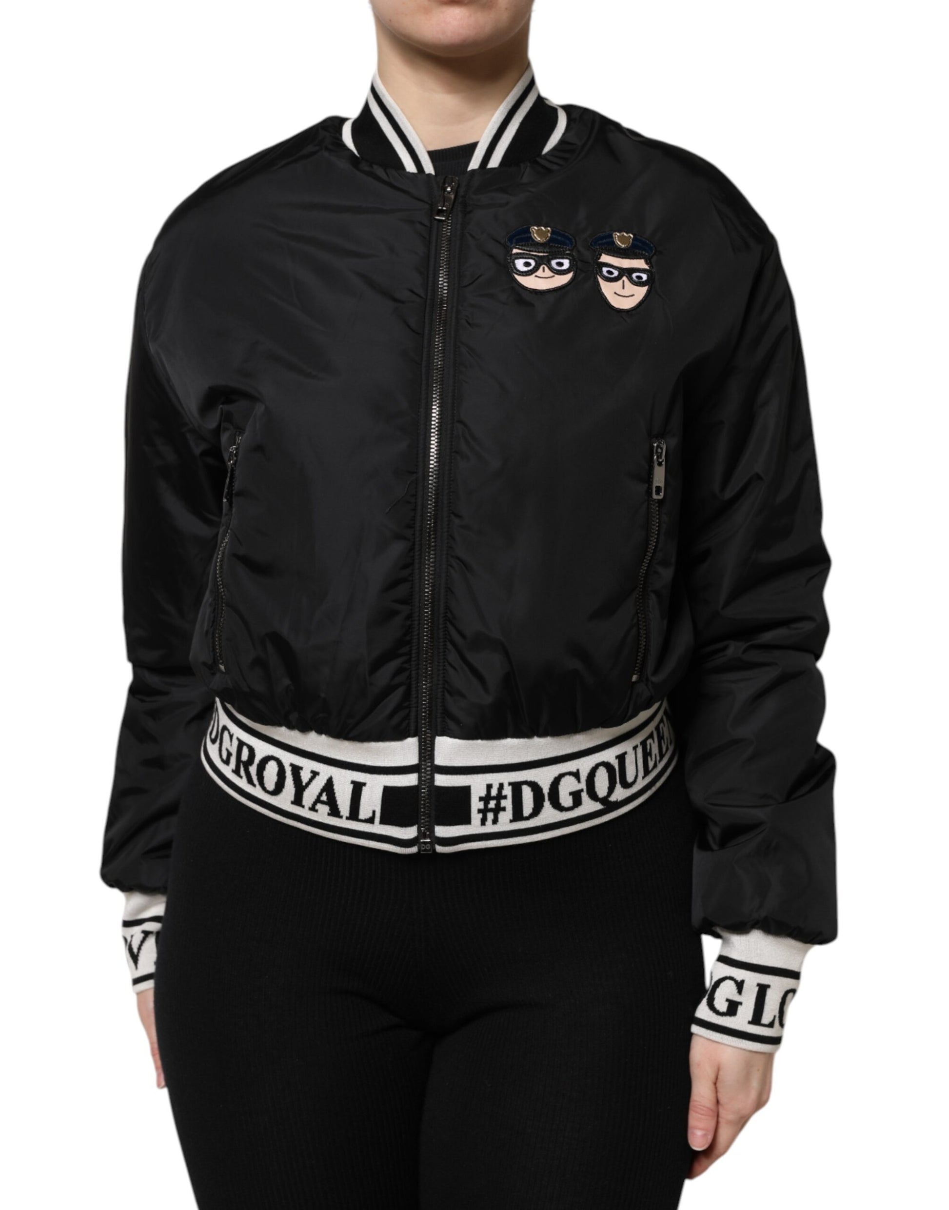 Blouson aviateur zippé en nylon noir Dolce &amp; Gabbana #DGFamily