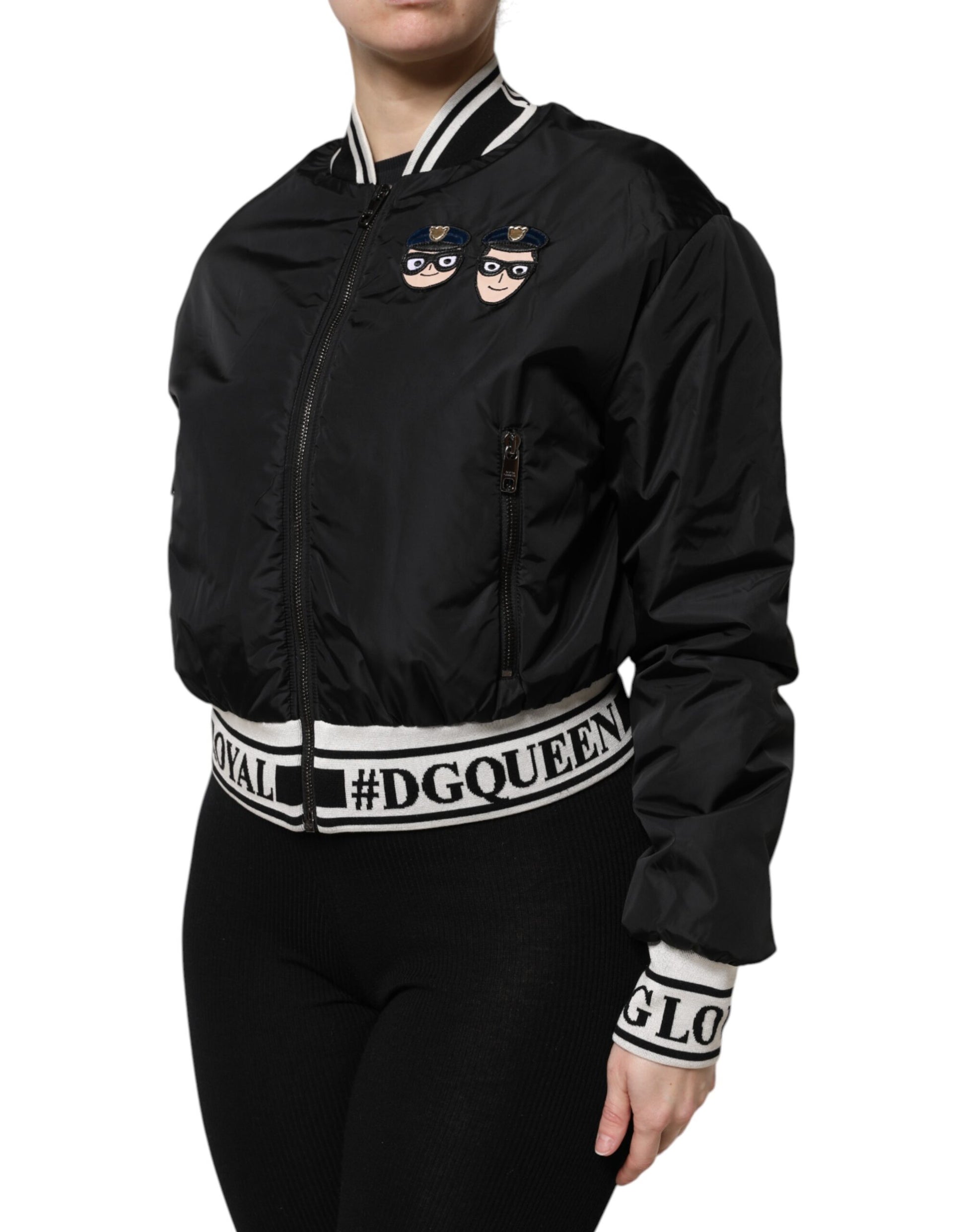 Blouson aviateur zippé en nylon noir Dolce &amp; Gabbana #DGFamily