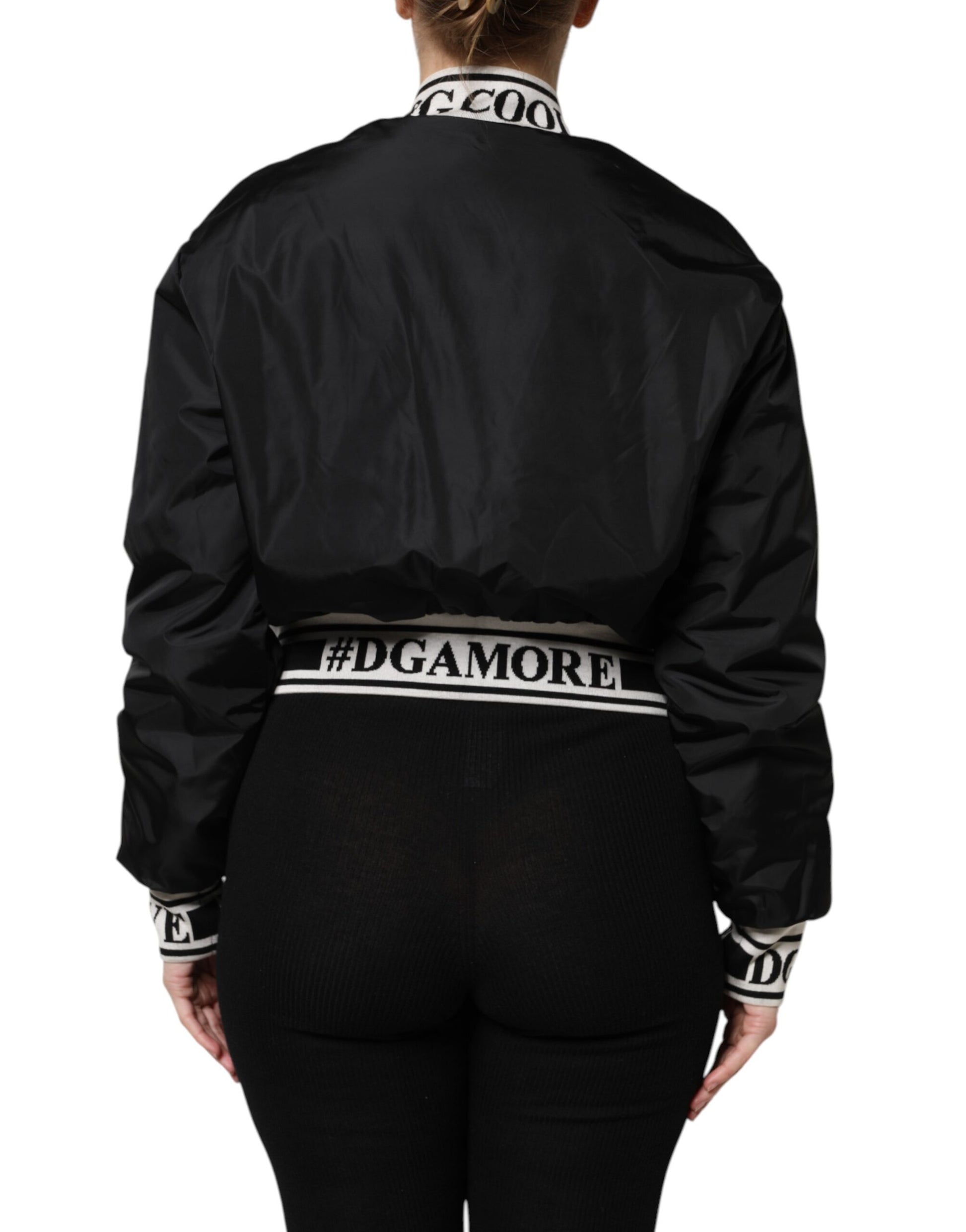 Blouson aviateur zippé en nylon noir Dolce &amp; Gabbana #DGFamily