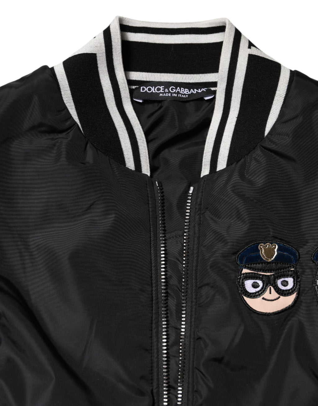 Blouson aviateur zippé en nylon noir Dolce &amp; Gabbana #DGFamily