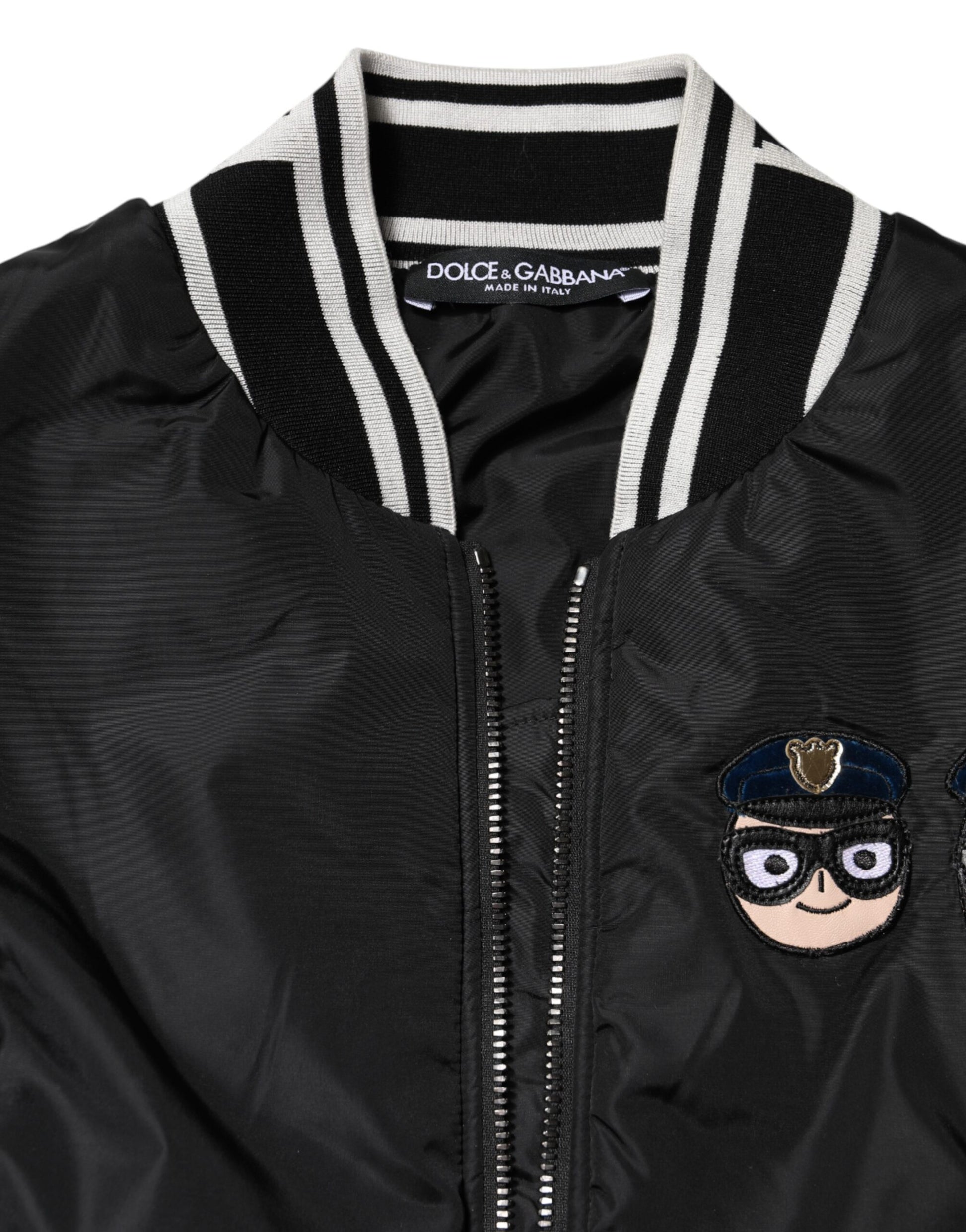 Blouson aviateur zippé en nylon noir Dolce &amp; Gabbana #DGFamily