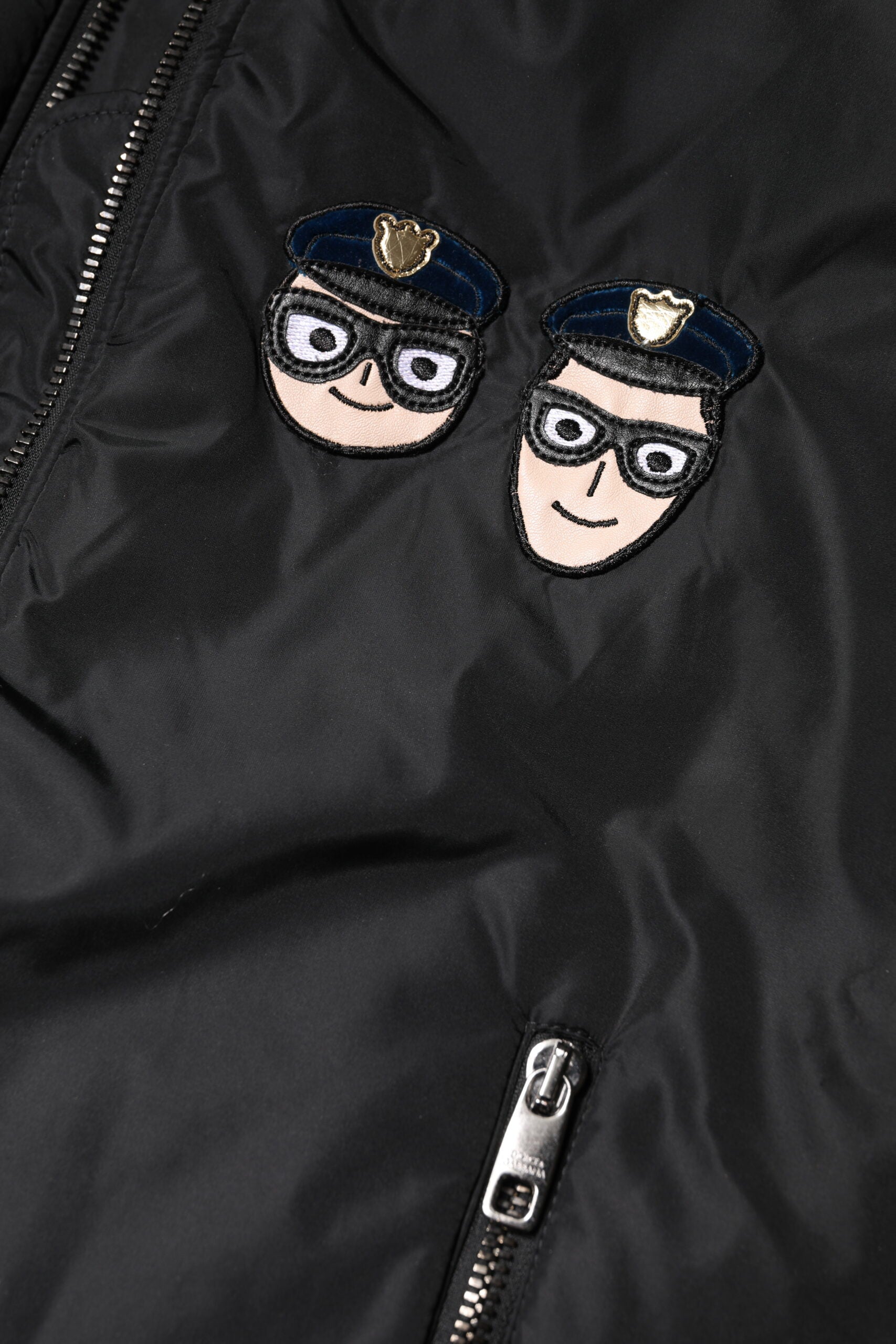 Blouson aviateur zippé en nylon noir Dolce &amp; Gabbana #DGFamily
