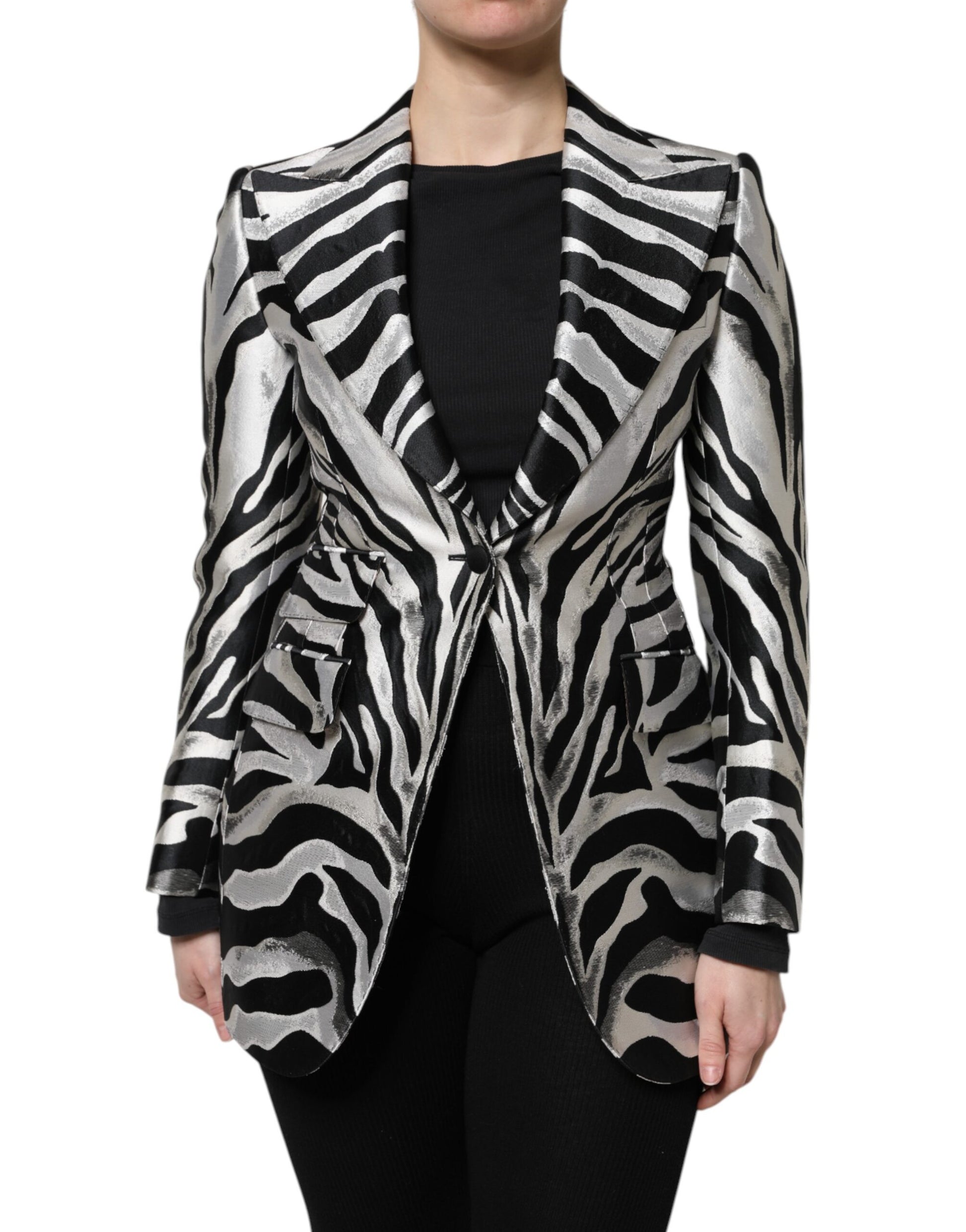 Veste blazer Dolce &amp; Gabbana en polyester noir et blanc pour femme