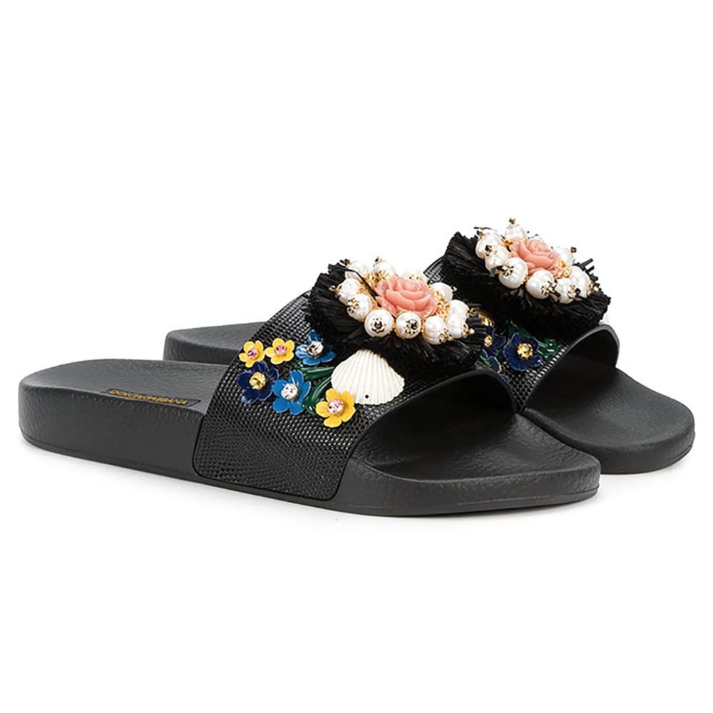 Sandale en coton noir Dolce &amp; Gabbana