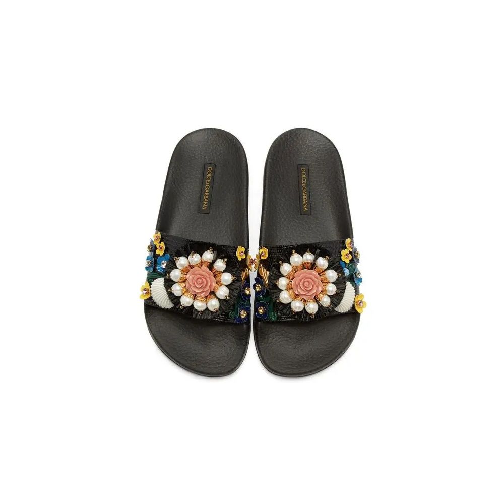 Sandale en coton noir Dolce &amp; Gabbana