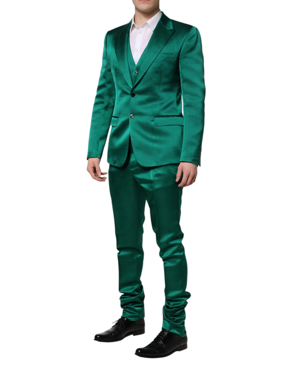 Costume 3 pièces en soie verte Dolce &amp; Gabbana à boutonnage simple
