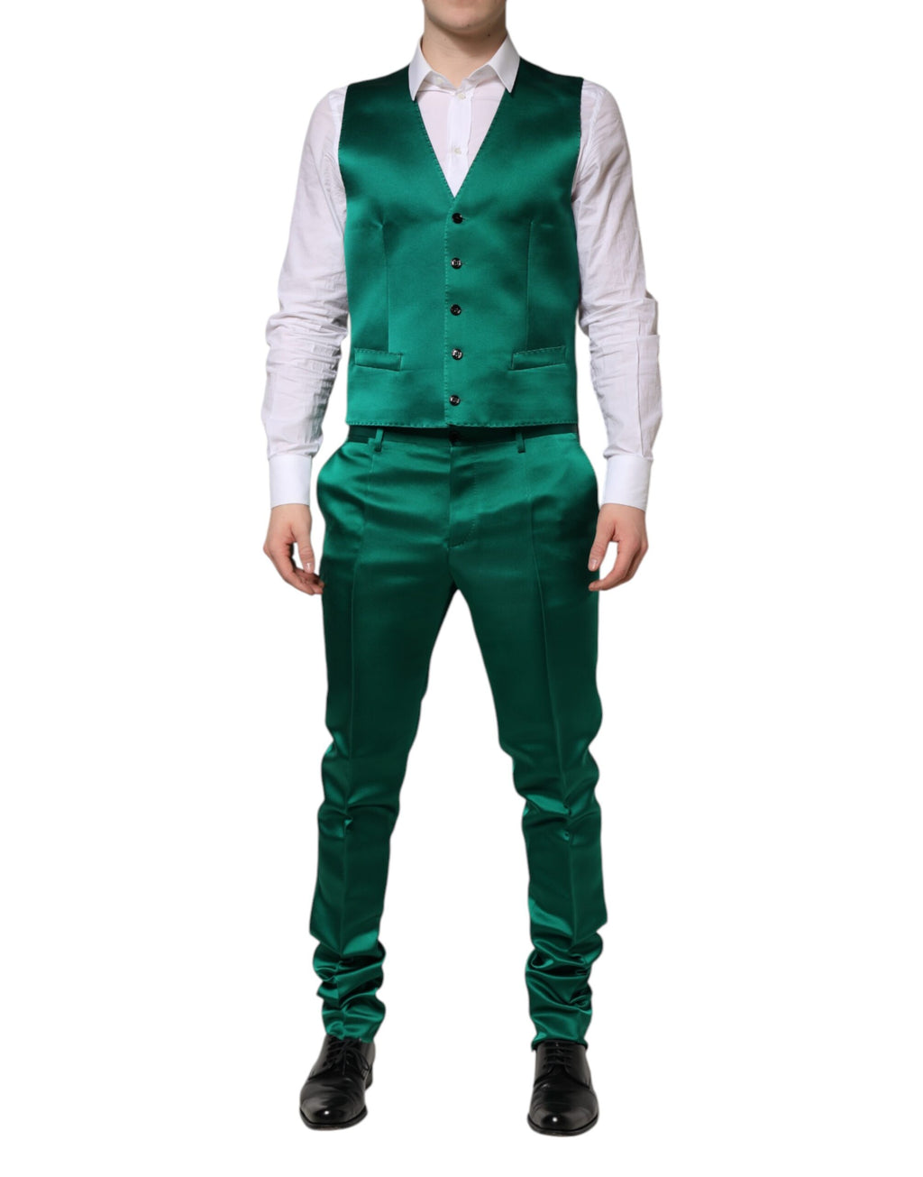 Costume 3 pièces en soie verte Dolce &amp; Gabbana à boutonnage simple