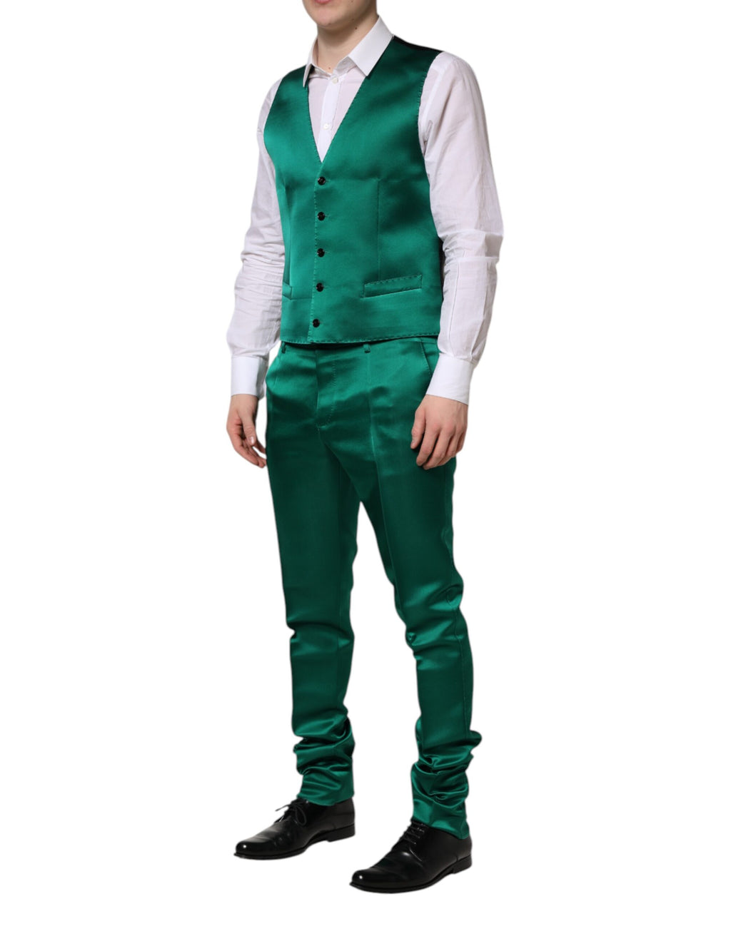 Costume 3 pièces en soie verte Dolce &amp; Gabbana à boutonnage simple