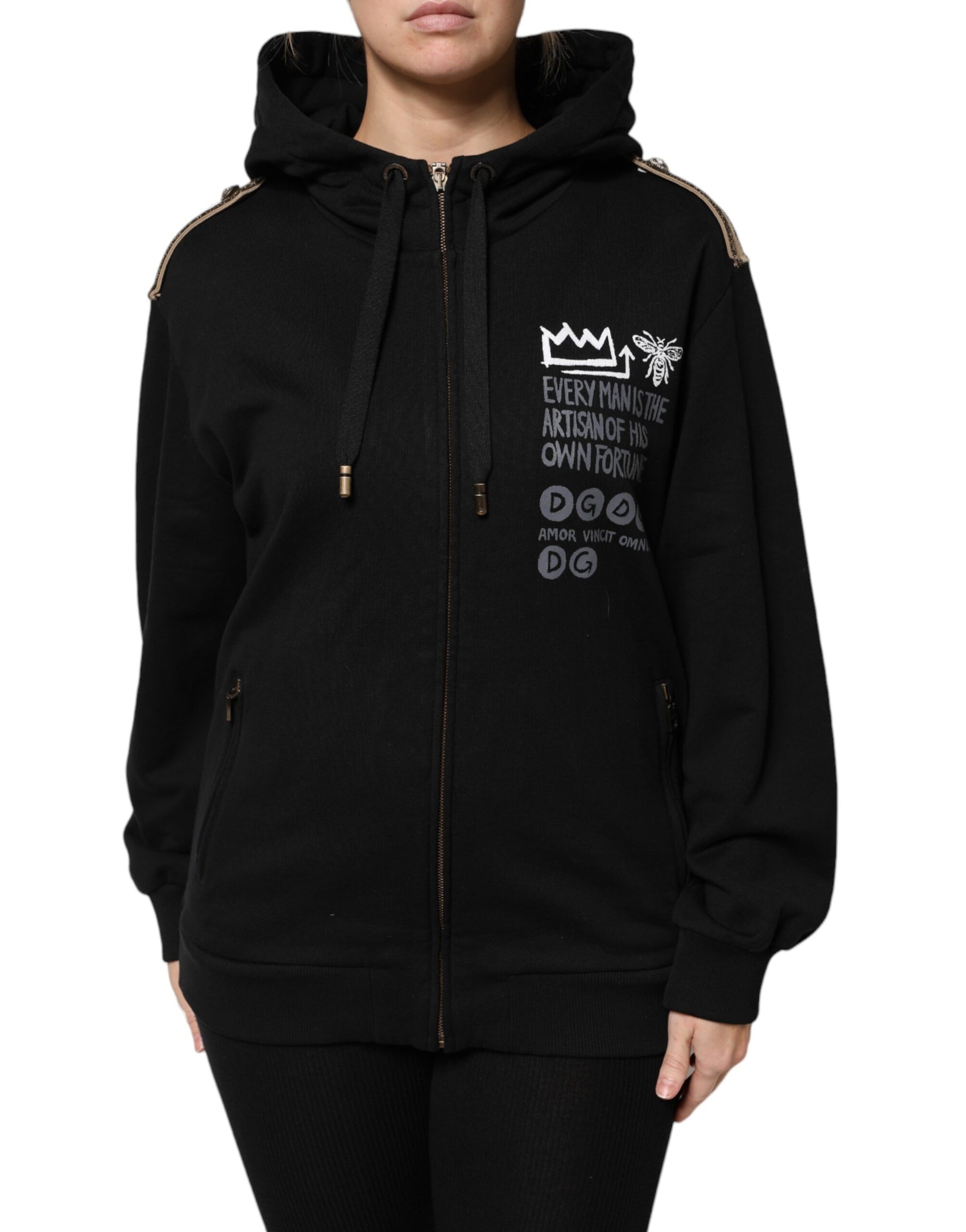 Veste sweat-shirt à capuche et fermeture éclair intégrale avec logo noir Dolce &amp; Gabbana