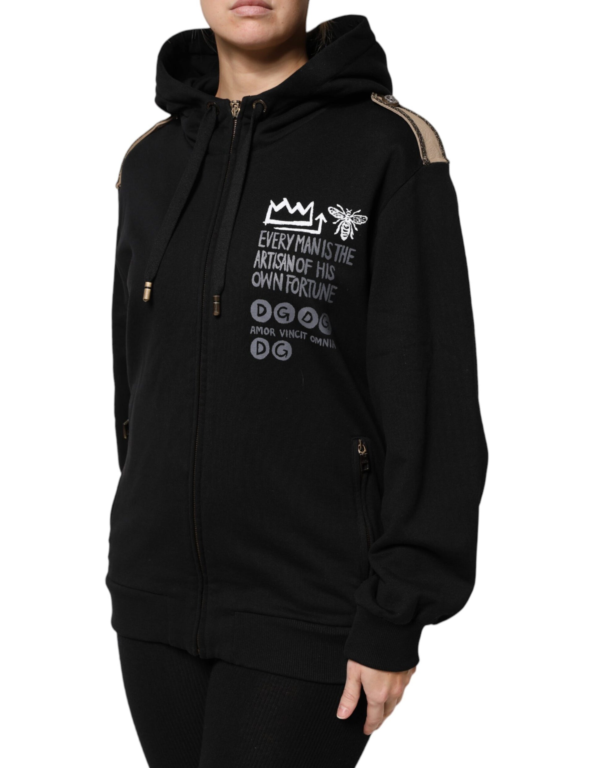 Veste sweat-shirt à capuche et fermeture éclair intégrale avec logo noir Dolce &amp; Gabbana